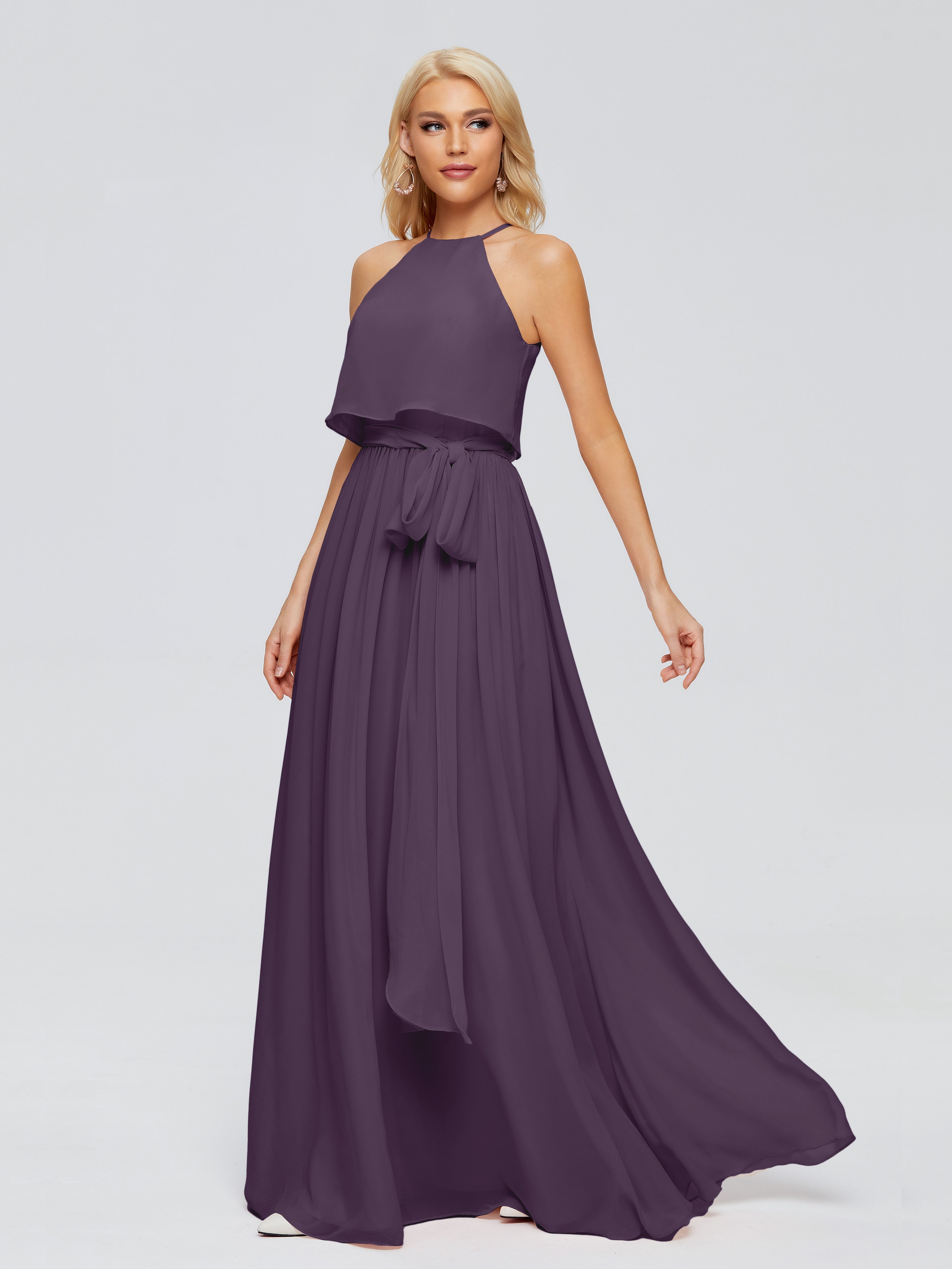 Robe De Demoiselle D'Honneur En Plum Trapèze Licou Mousseline Robes Demoiselle D'Honneur
