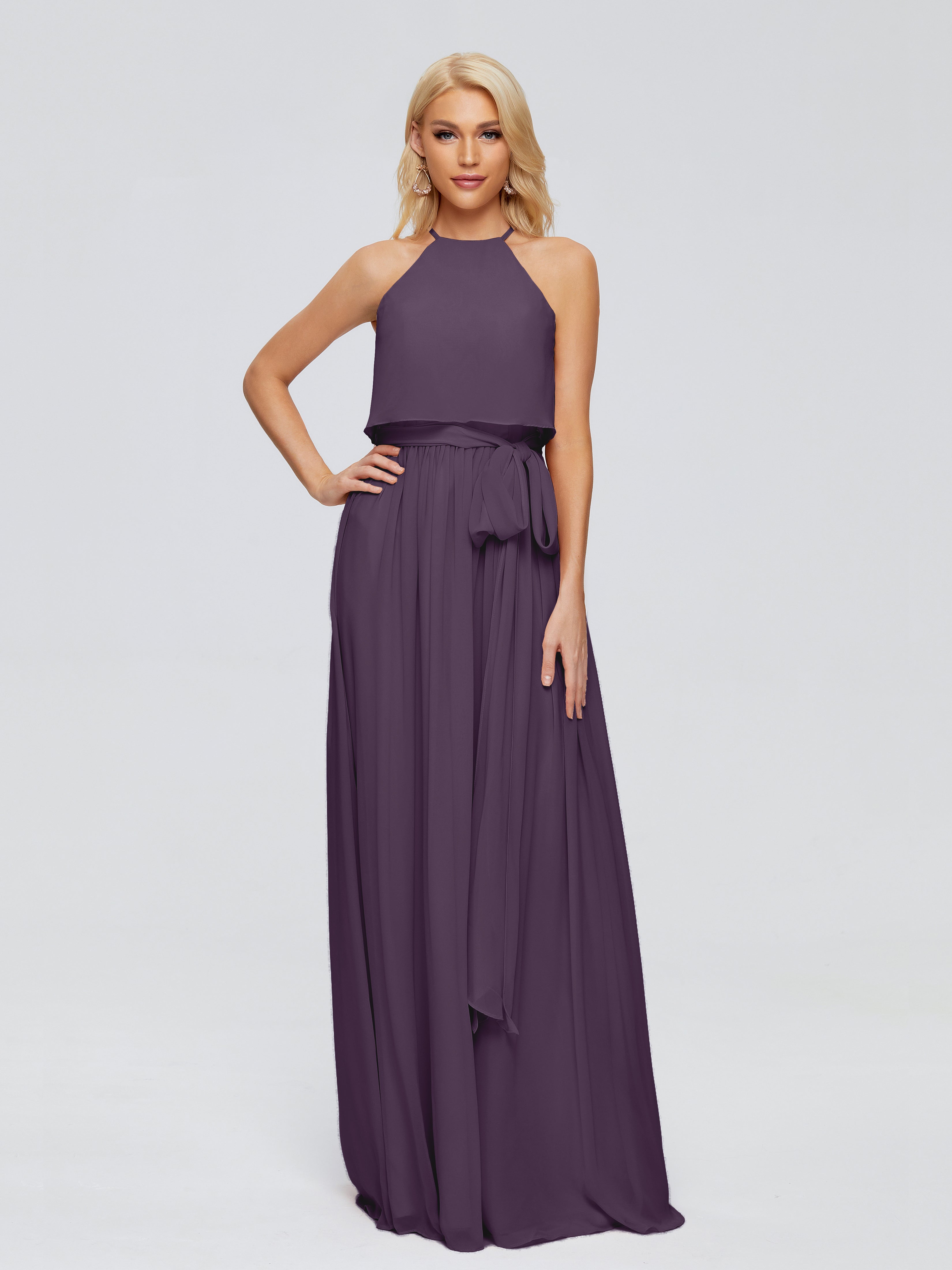 Robe De Demoiselle D'Honneur En Plum Trapèze Licou Mousseline Robes Demoiselle D'Honneur