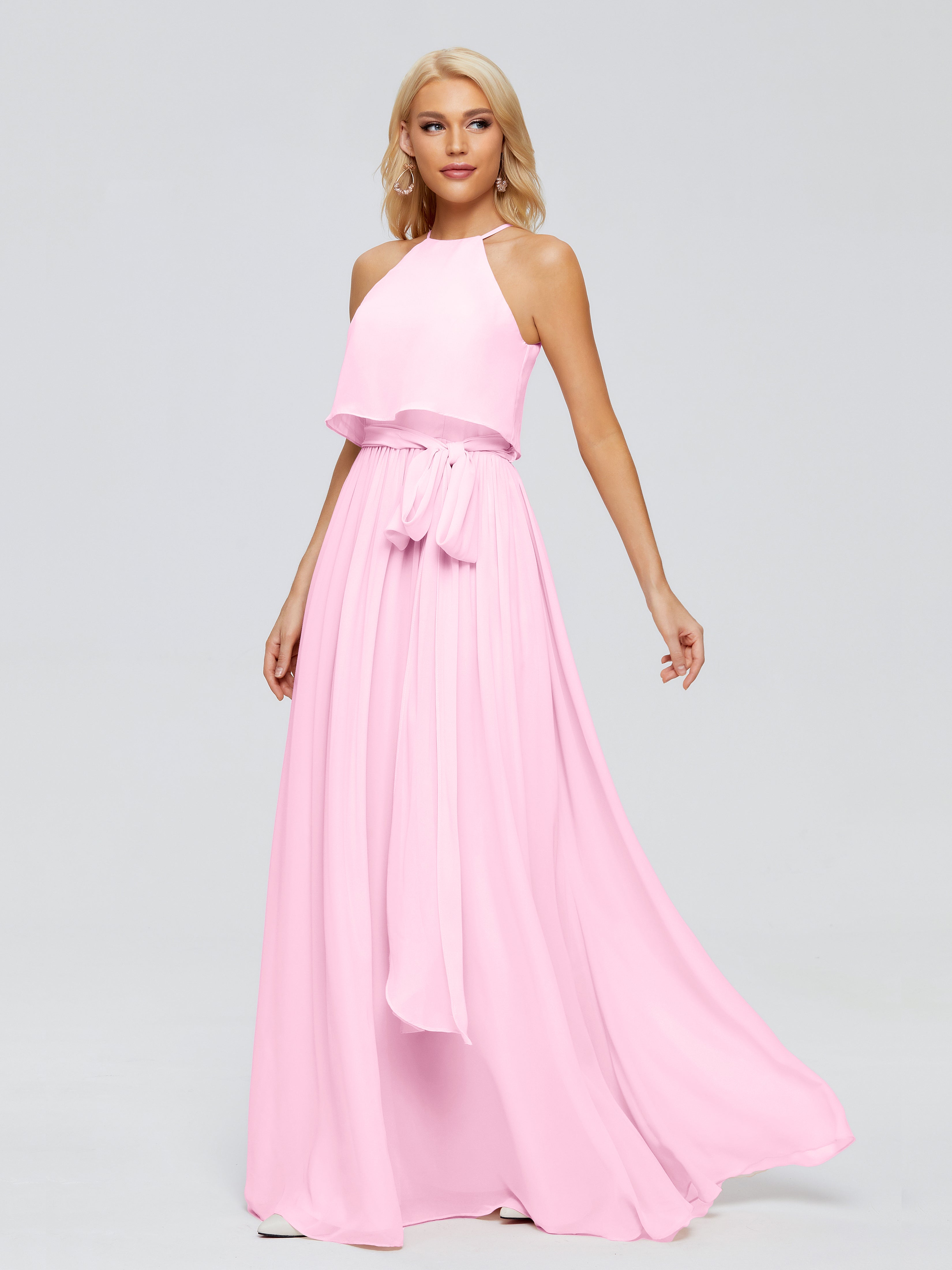 Robes De Demoiselle D'Honneur Rose Bonbon Trapèze Licou Mousseline Robes Demoiselle D'Honneur