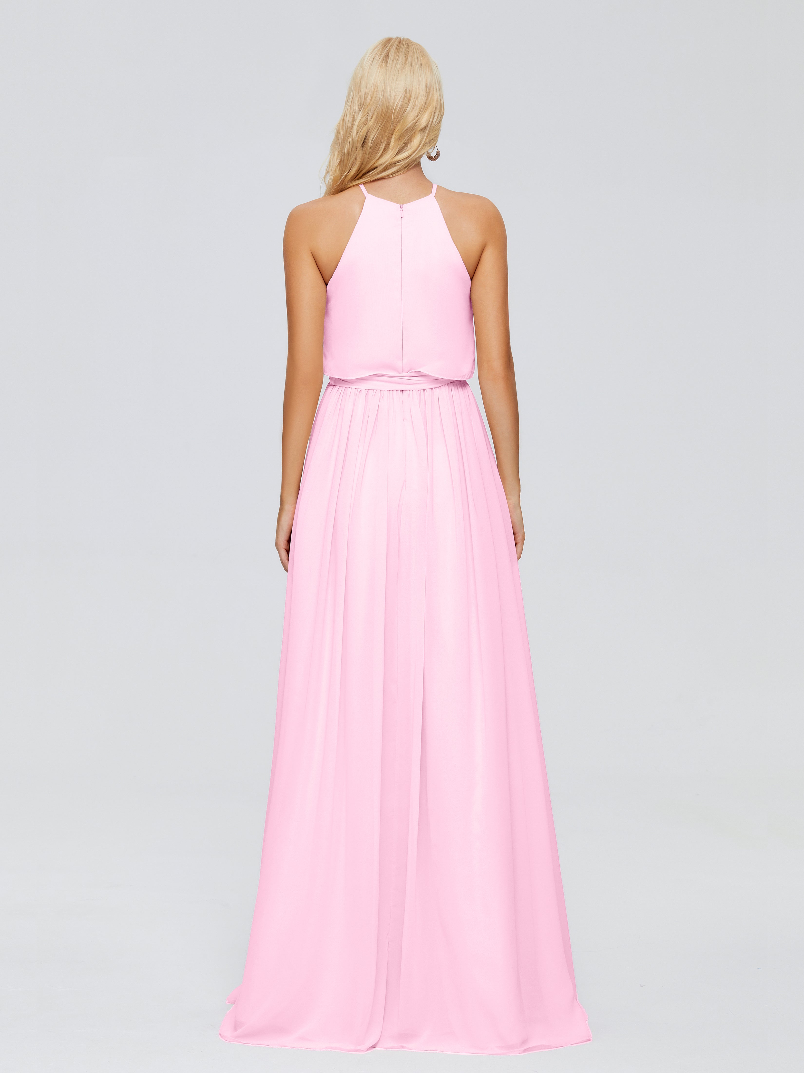 Robes De Demoiselle D'Honneur Rose Bonbon Trapèze Licou Mousseline Robes Demoiselle D'Honneur