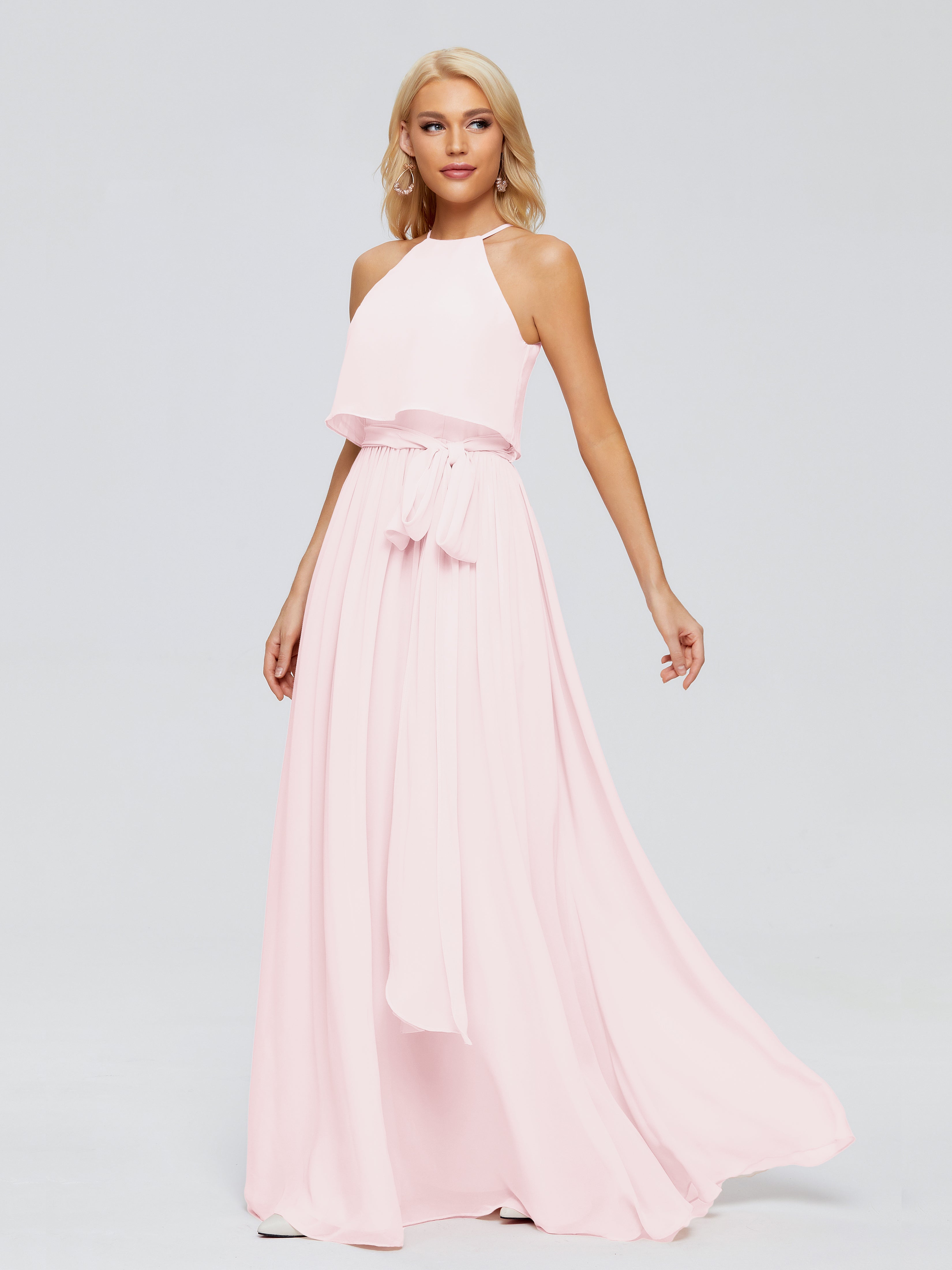 Rose Pale Robe Demoiselle D Honneur Trapèze Licou Mousseline Robes Demoiselle D'Honneur