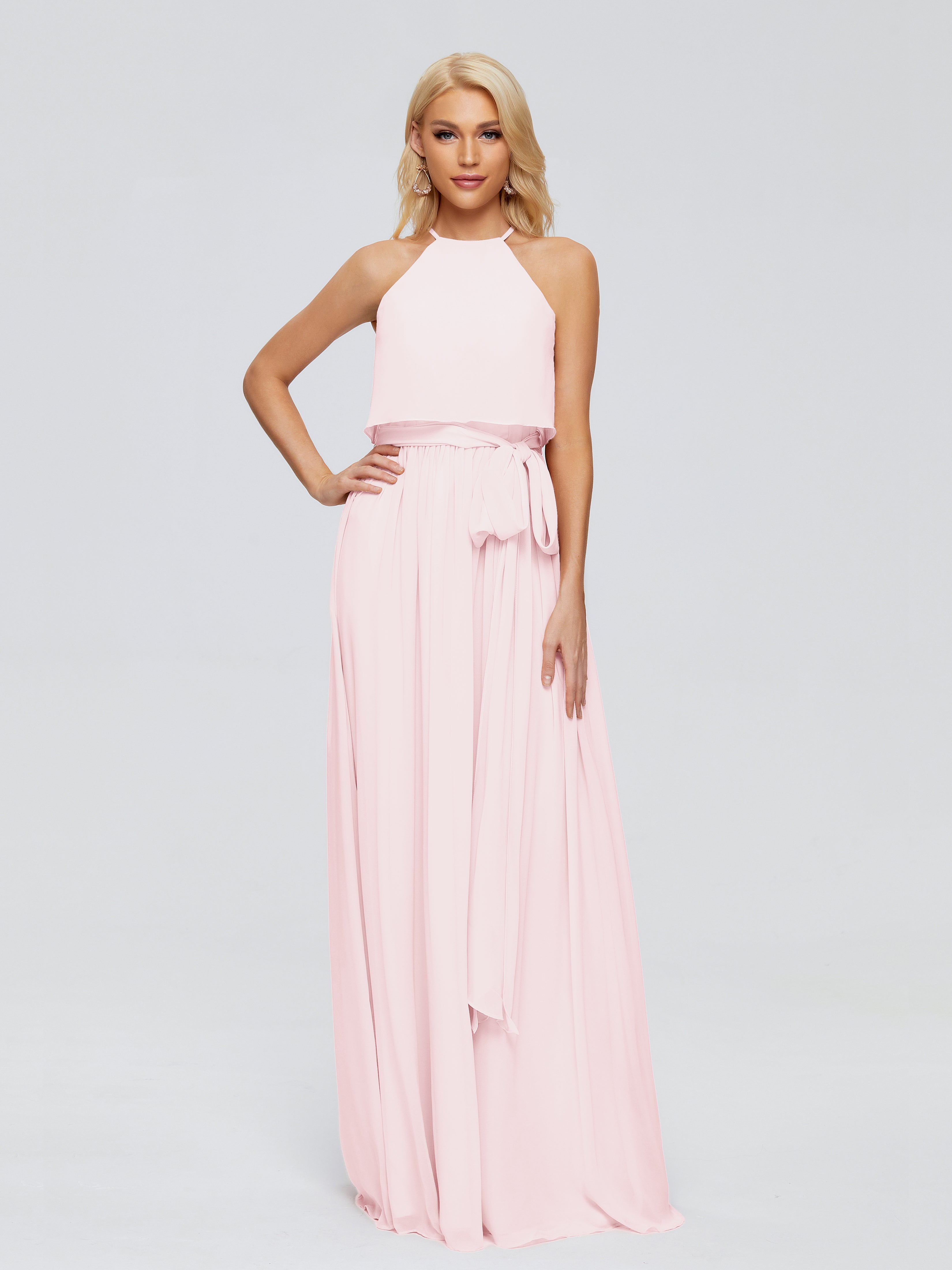 Rose Pale Robe Demoiselle D Honneur Trapèze Licou Mousseline Robes Demoiselle D'Honneur