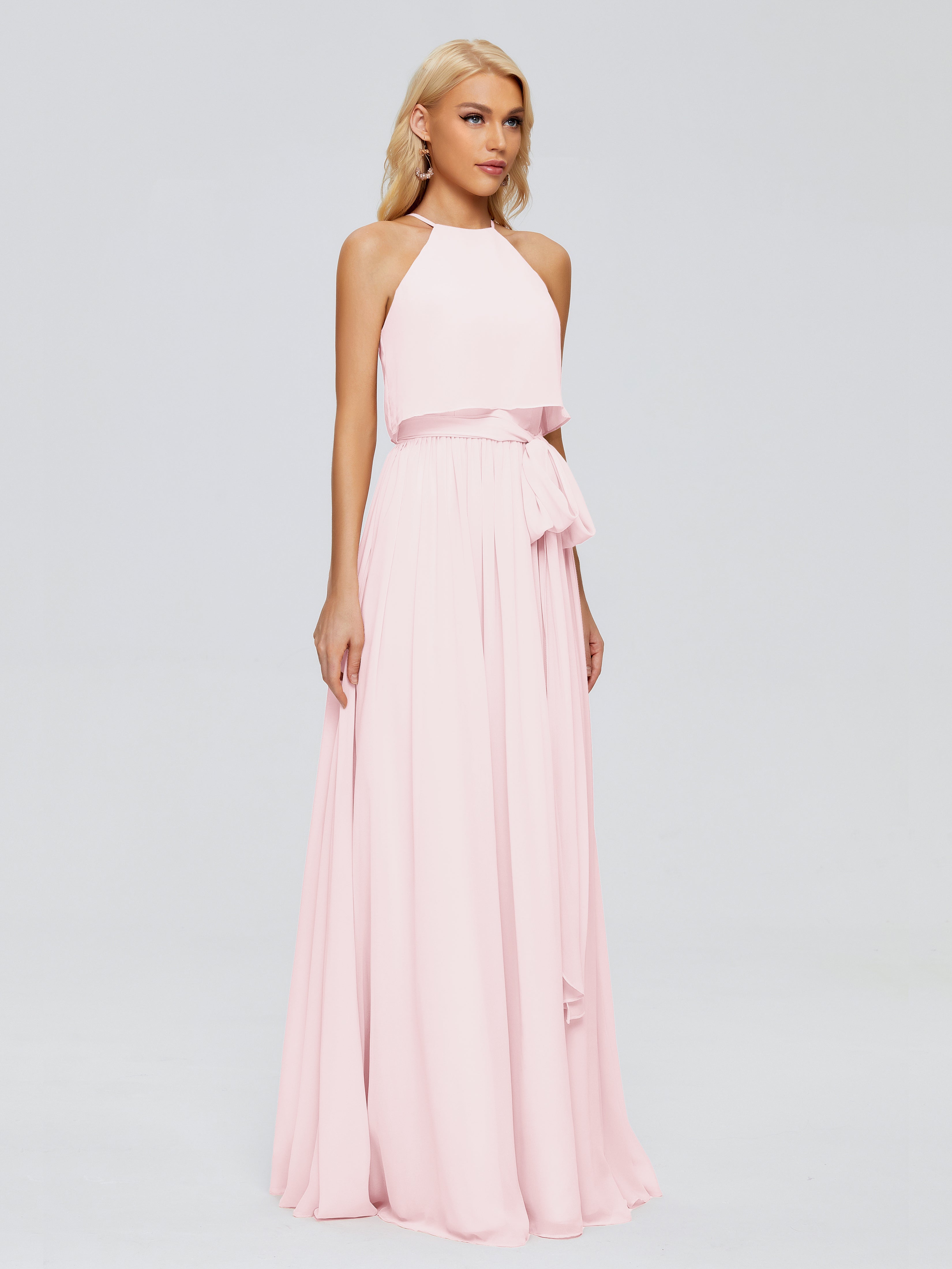 Rose Pale Robe Demoiselle D Honneur Trapèze Licou Mousseline Robes Demoiselle D'Honneur