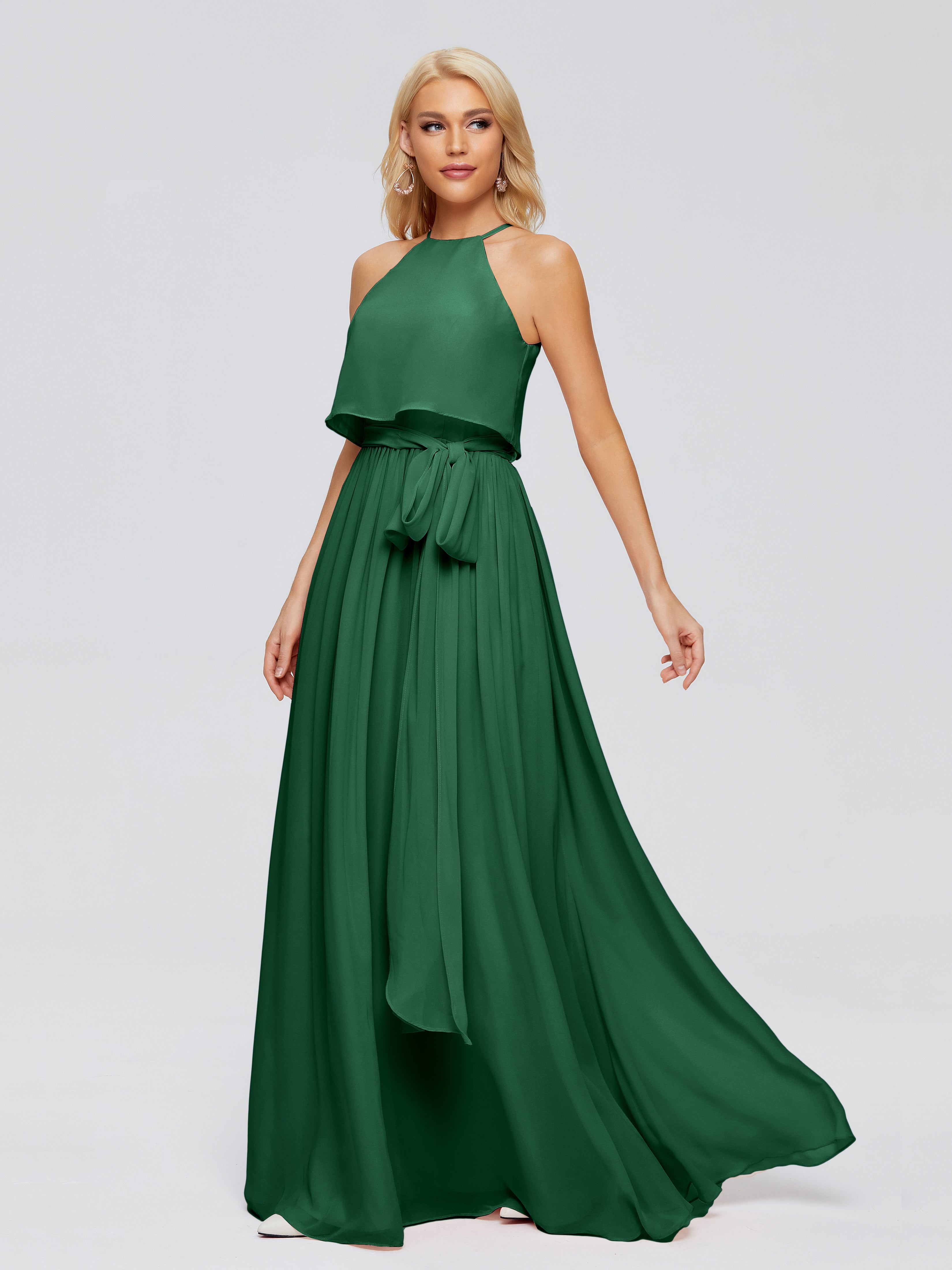 Robes De Demoiselle D'Honneur Vert Foncé Trapèze Licou Mousseline Robes Demoiselle D'Honneur