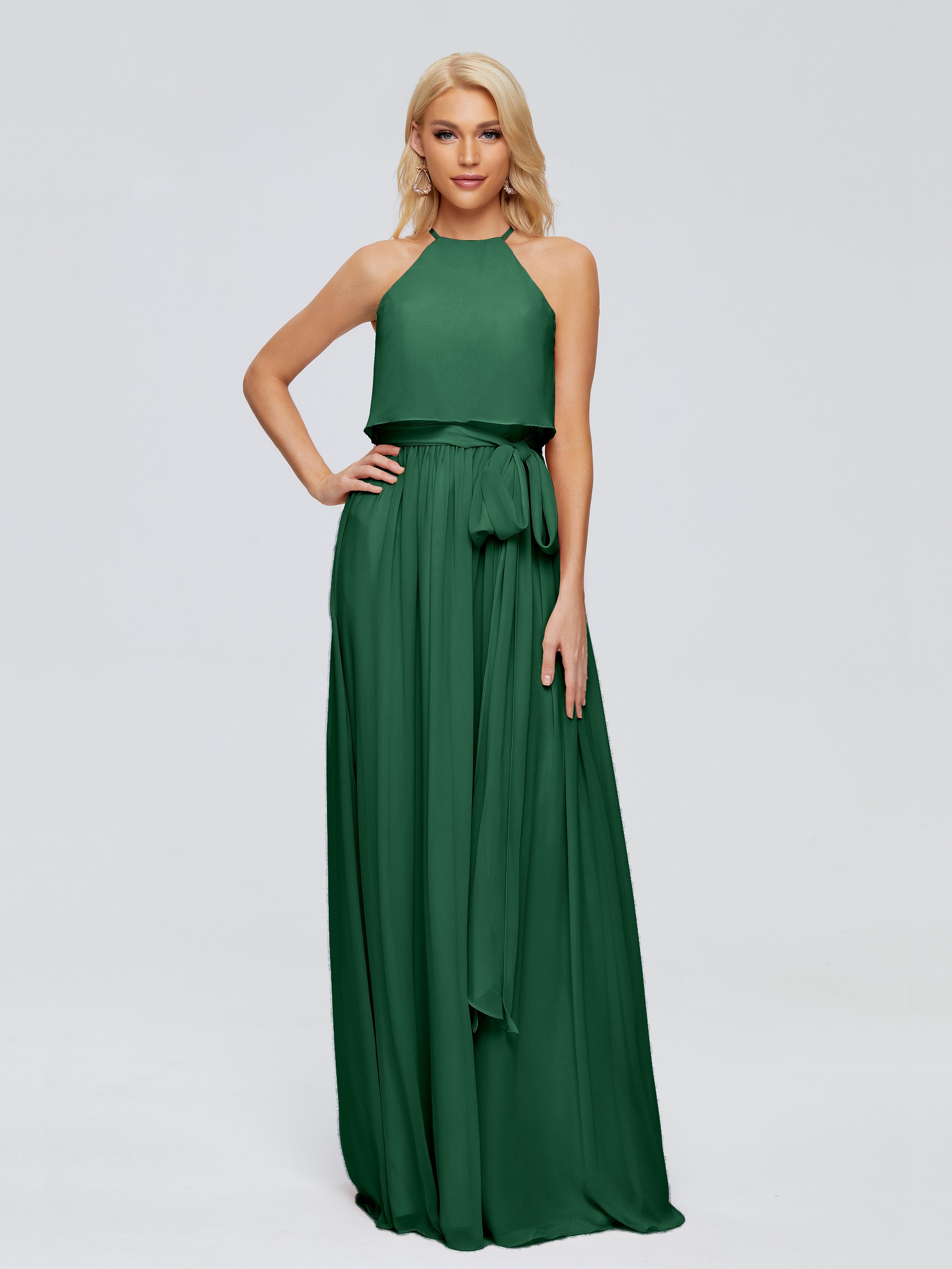 Robes De Demoiselle D'Honneur Vert Foncé Trapèze Licou Mousseline Robes Demoiselle D'Honneur