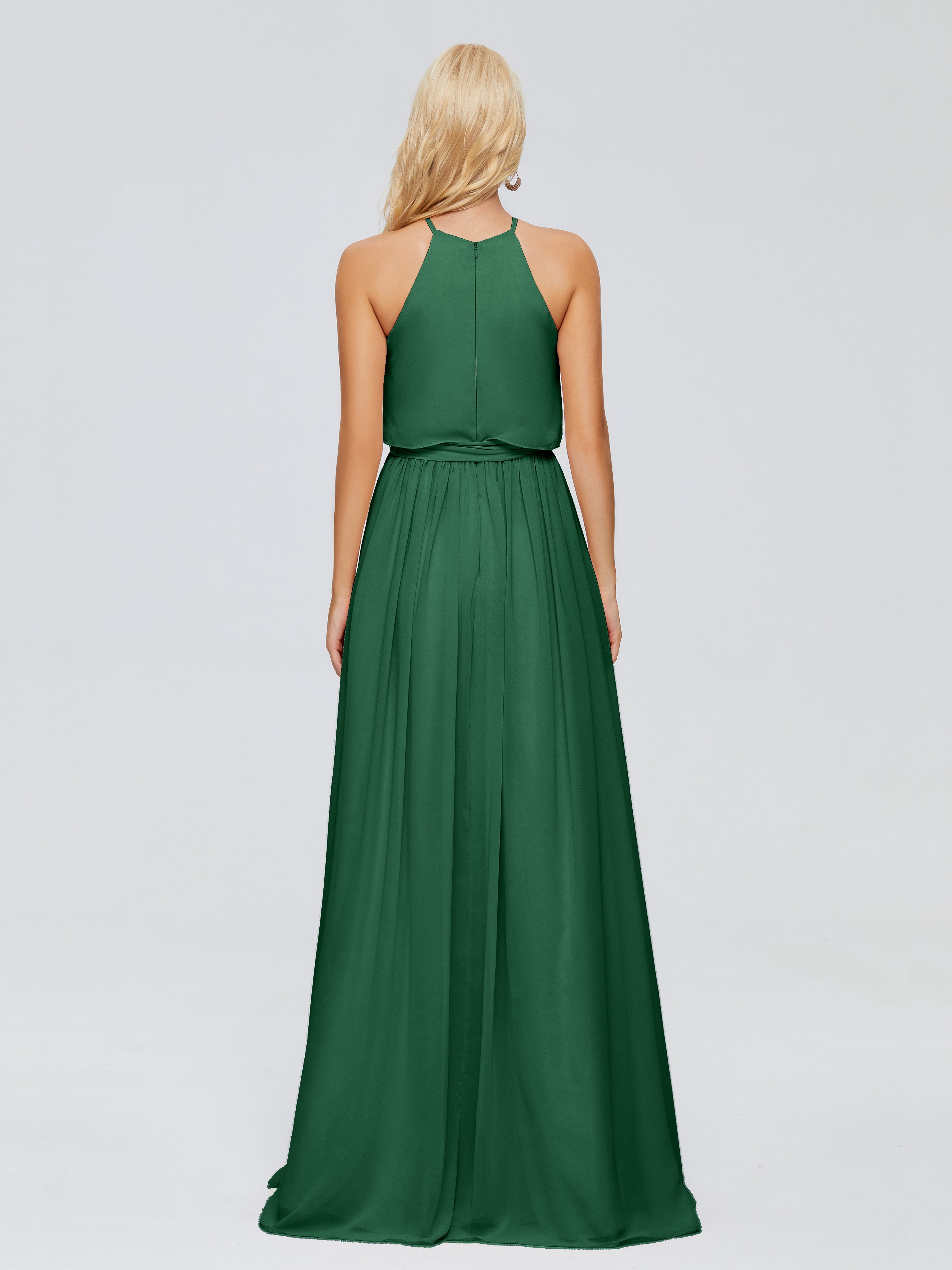 Robes De Demoiselle D'Honneur Vert Foncé Trapèze Licou Mousseline Robes Demoiselle D'Honneur