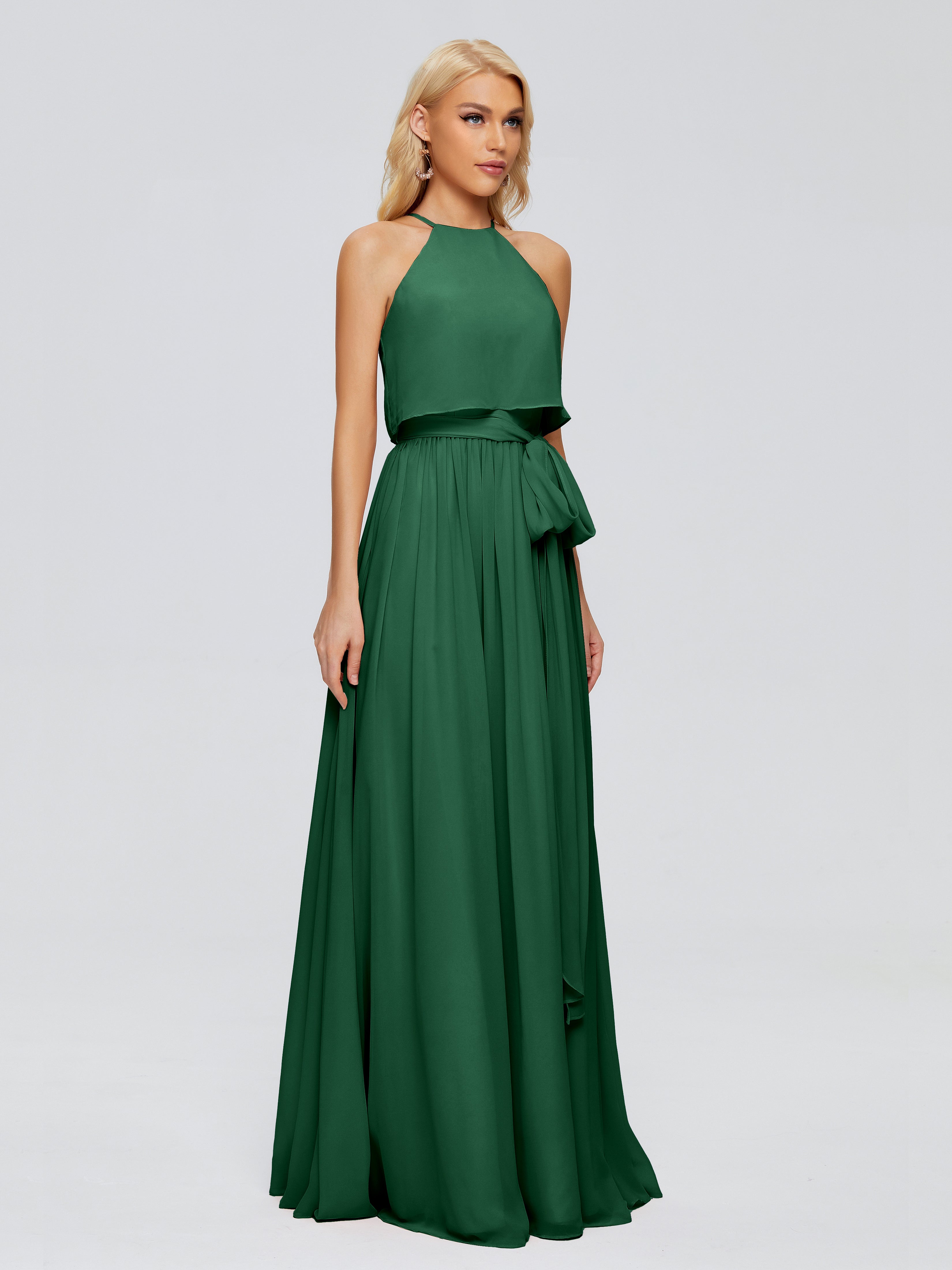 Robes De Demoiselle D'Honneur Vert Foncé Trapèze Licou Mousseline Robes Demoiselle D'Honneur