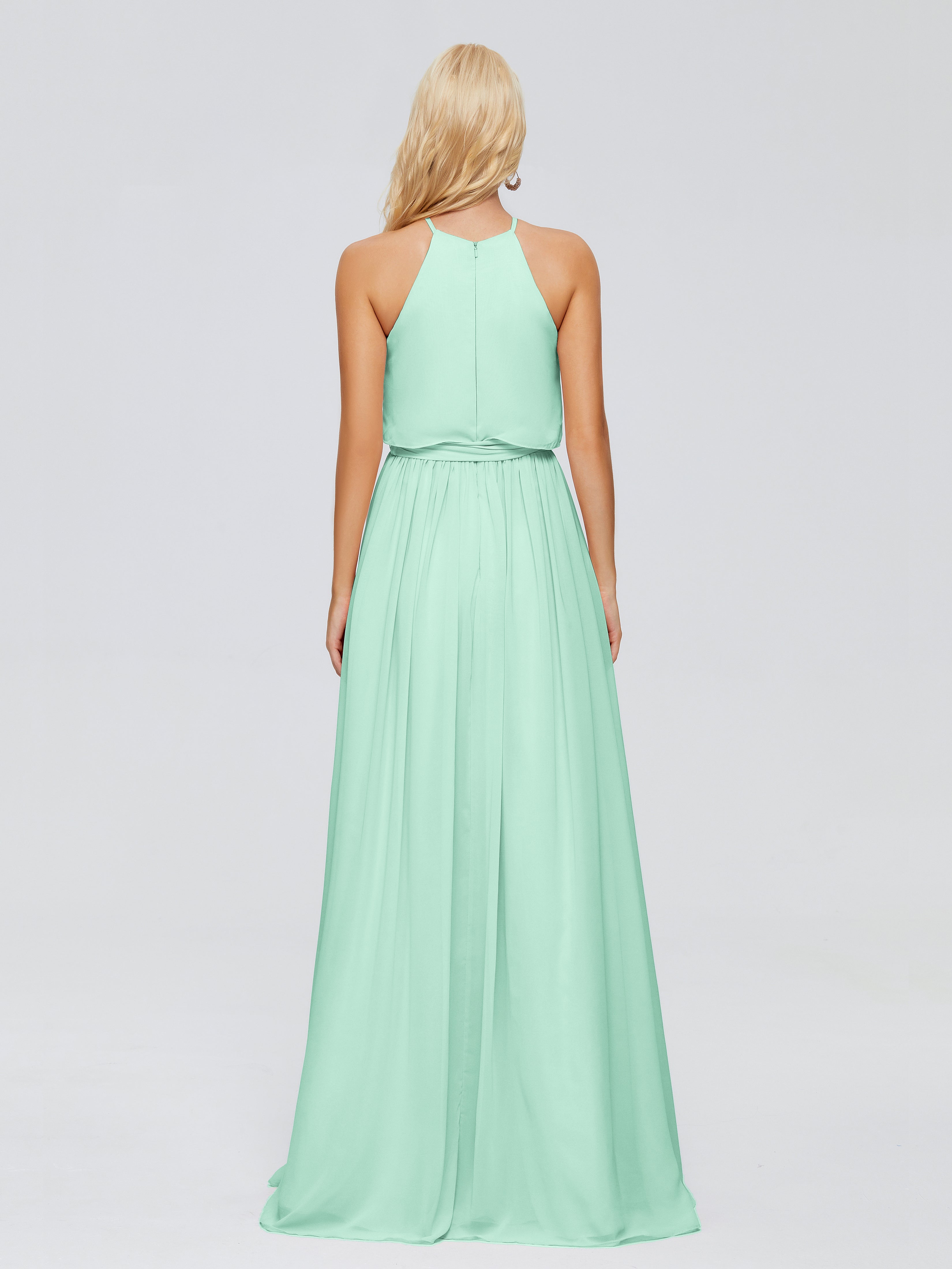 Robes De Demoiselle D'Honneur Vert Menthe Trapèze Licou Mousseline Robes Demoiselle D'Honneur