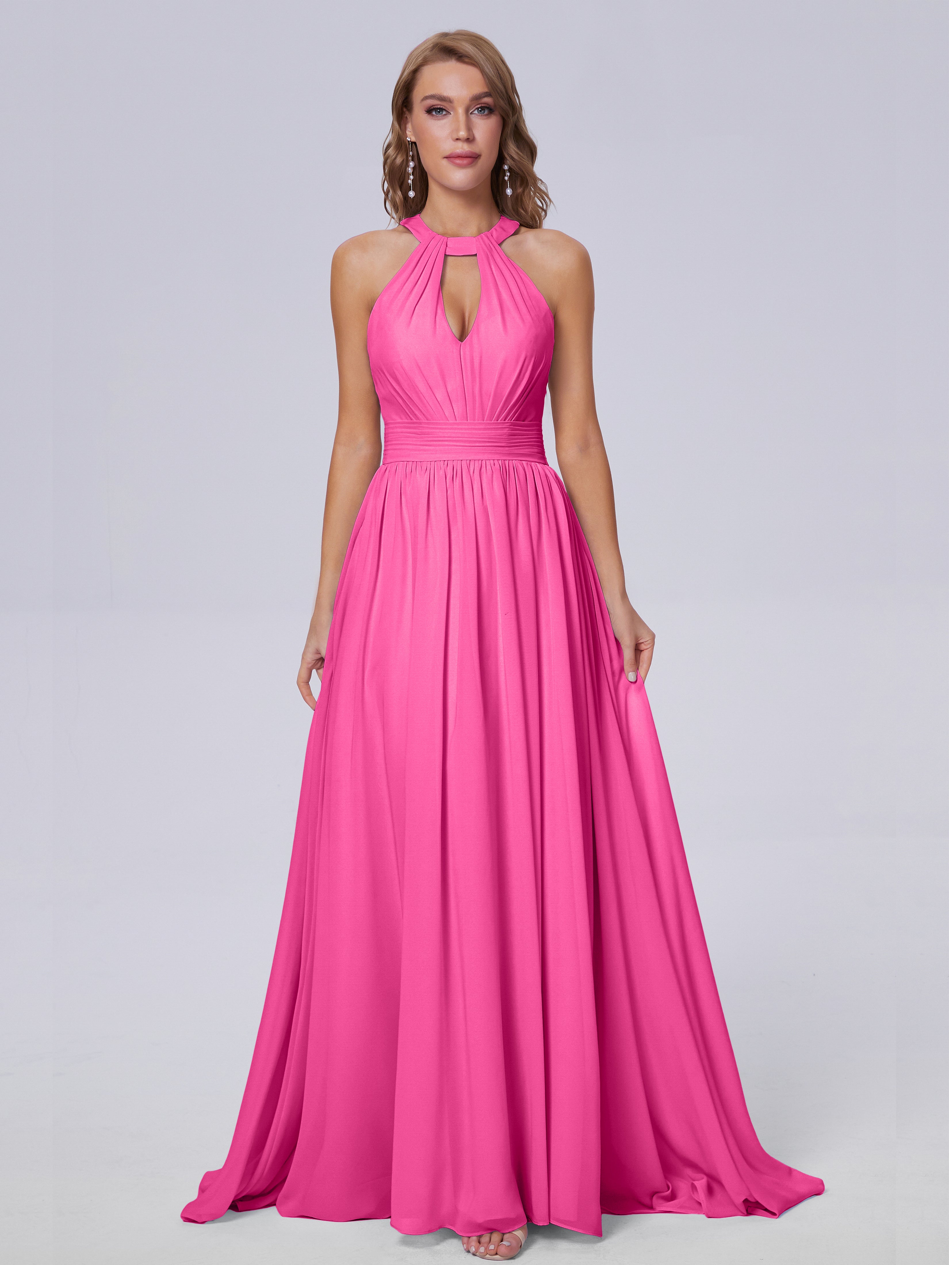 Robe Demoiselle D Honneur Azalée Balayage Traîne Mousseline Robes Demoiselle D'Honneur