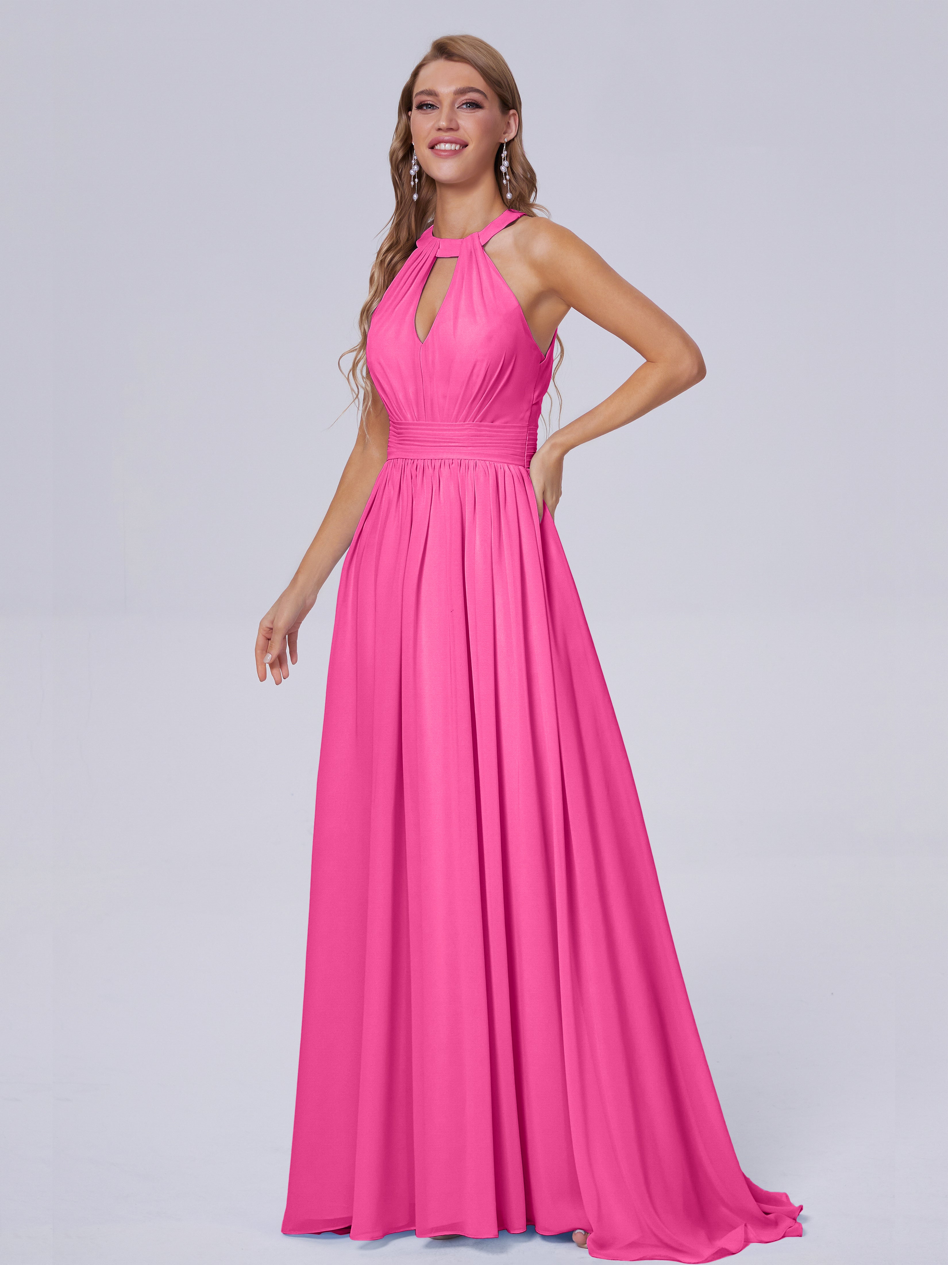 Robe Demoiselle D Honneur Azalée Balayage Traîne Mousseline Robes Demoiselle D'Honneur