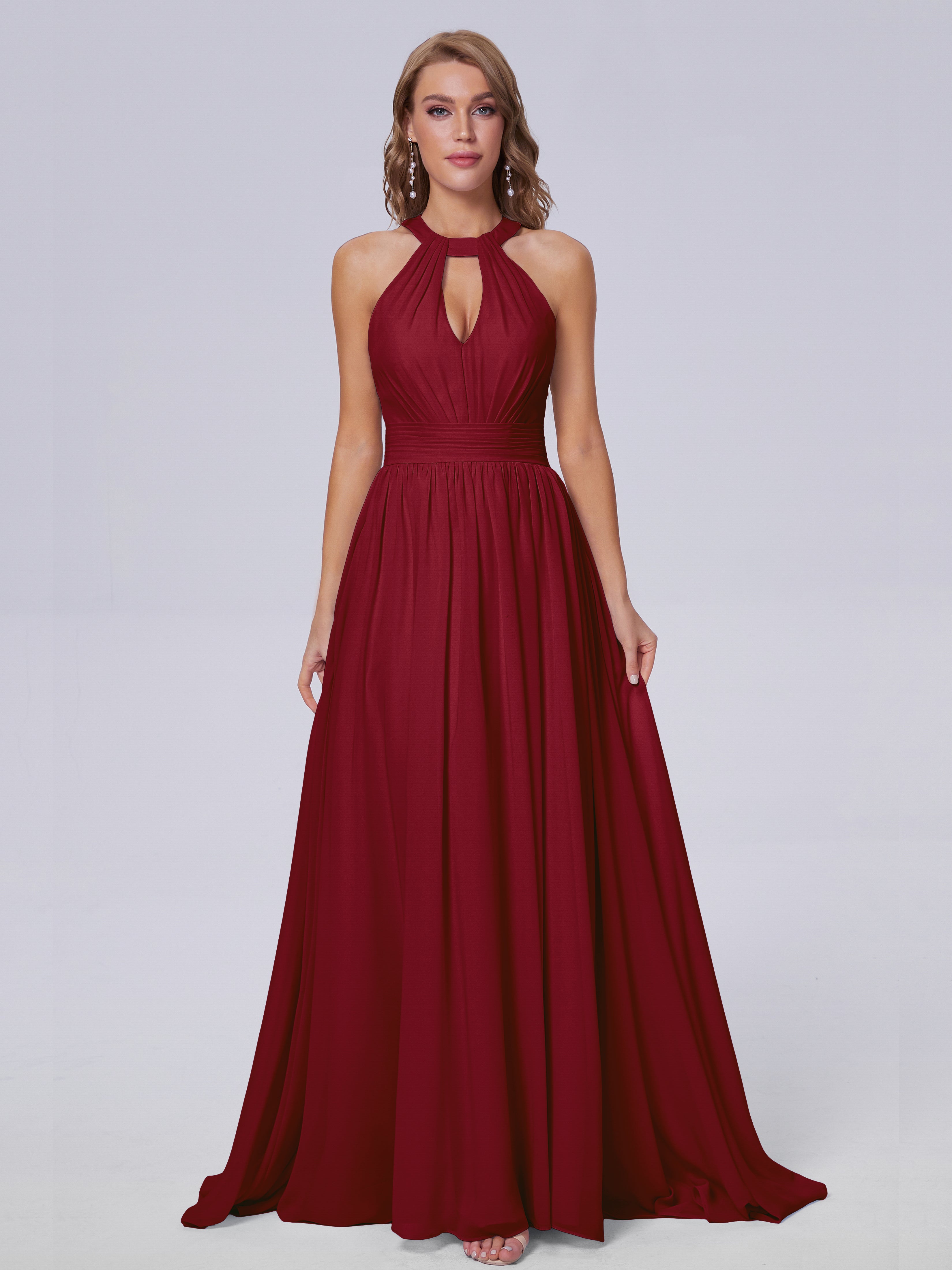 Robes De Demoiselle D'Honneur Bordeaux À Moins De 100 $ Balayage Traîne Mousseline Robes Demoiselle D'Honneur
