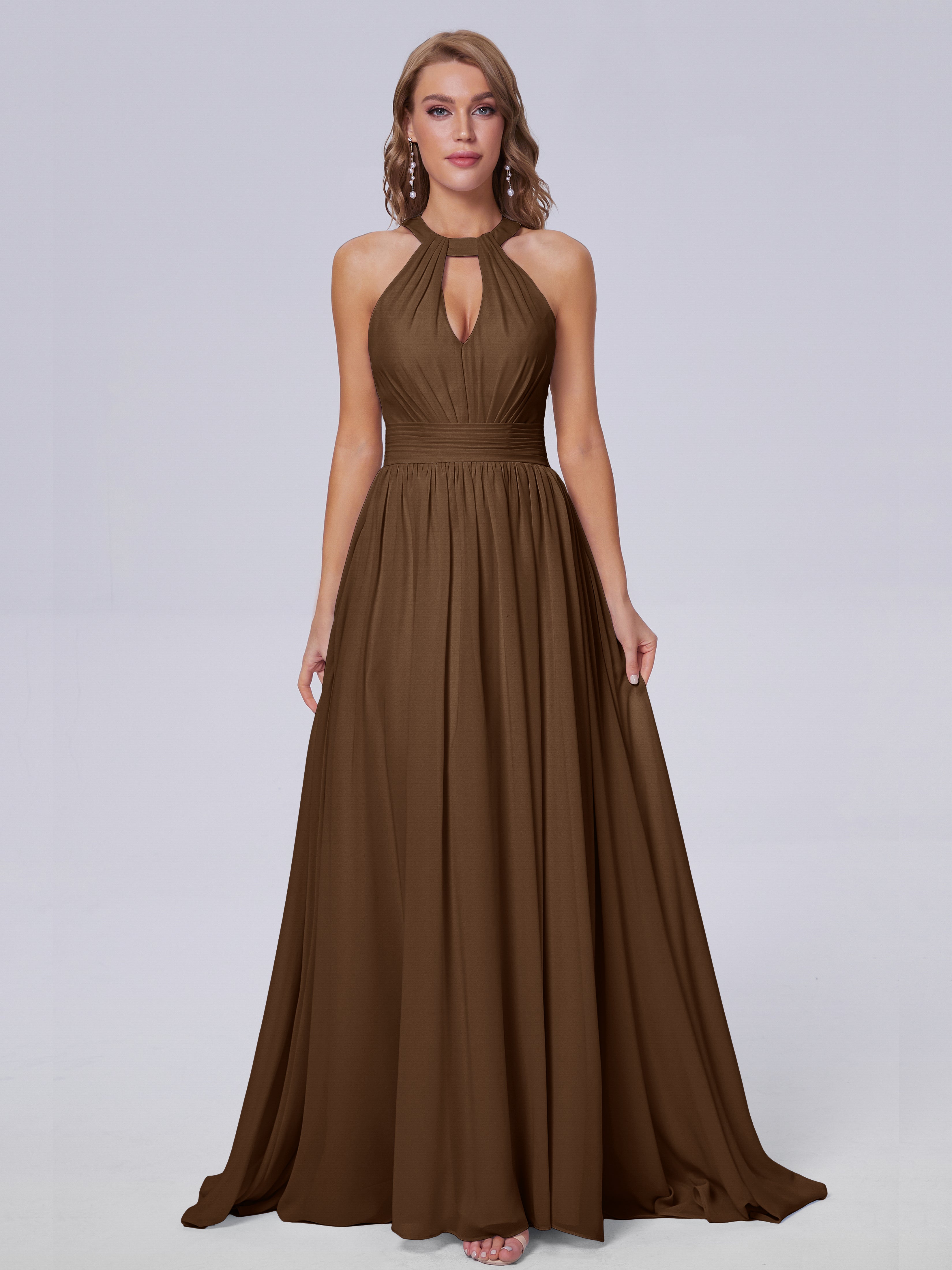 Robe Demoiselle D Honneur Brun Balayage Traîne Mousseline Robes Demoiselle D'Honneur