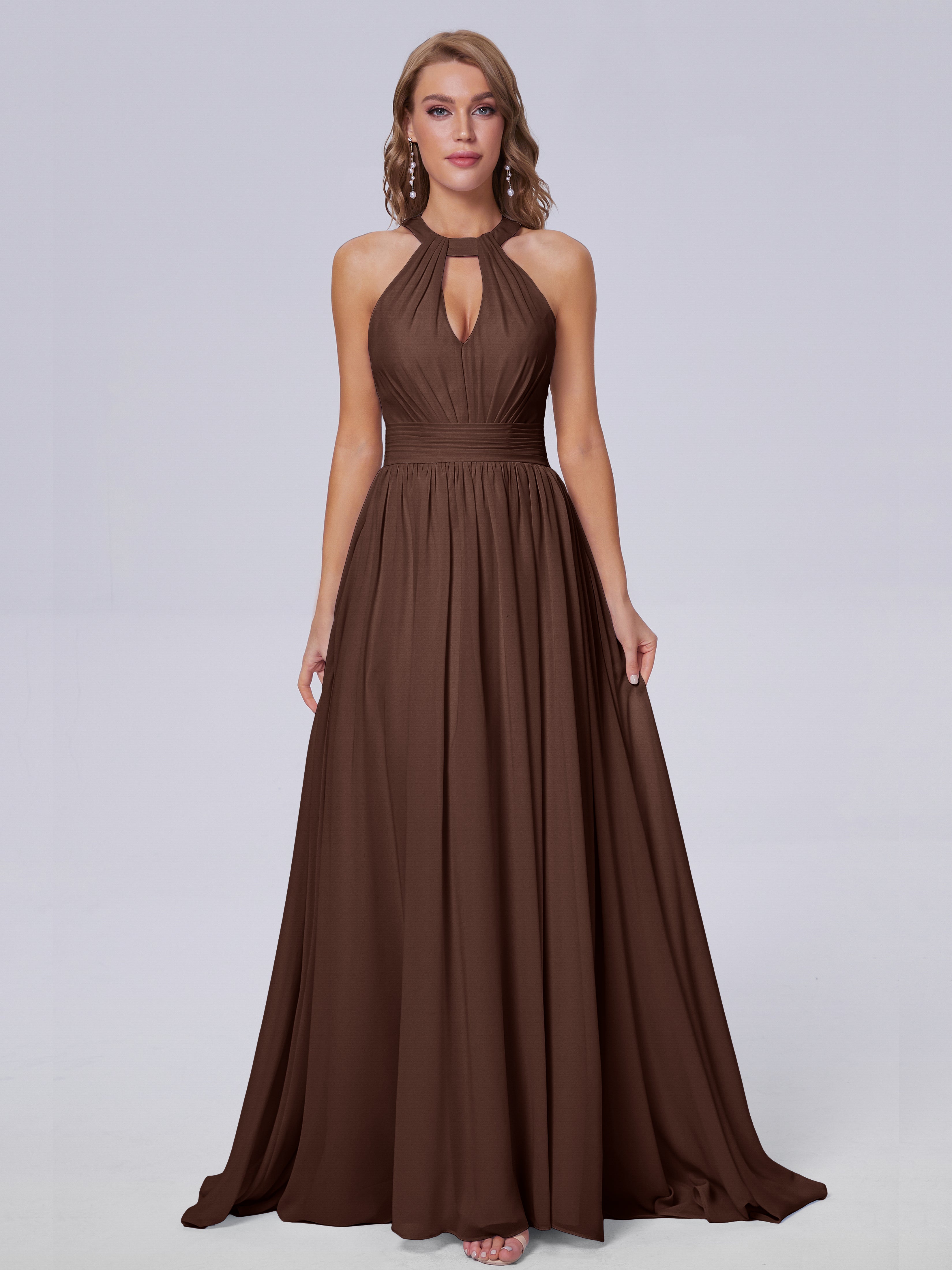 Robe De Demoiselle D Honneur Chocolat Balayage Traîne Mousseline Robes Demoiselle D'Honneur