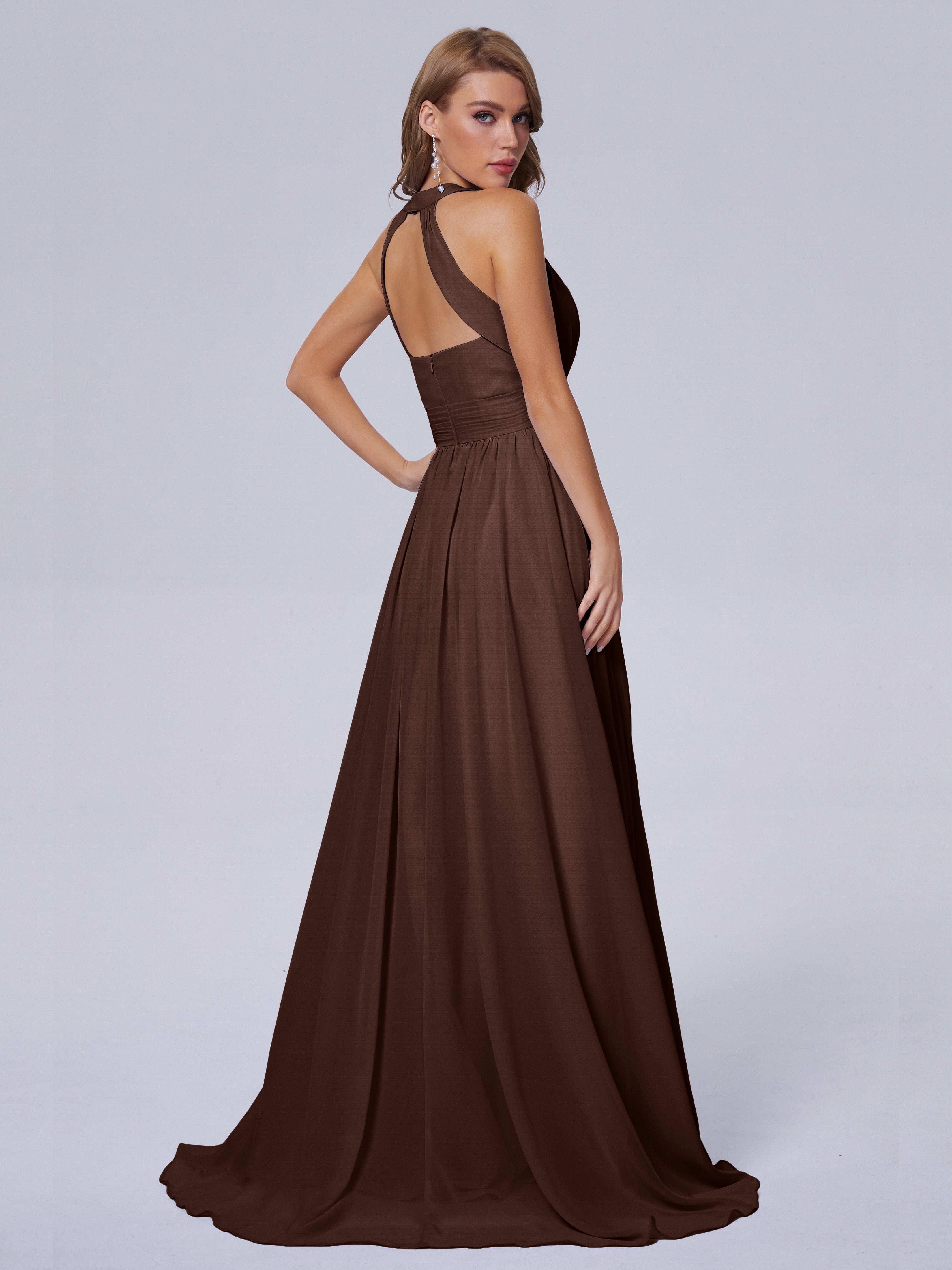 Robe De Demoiselle D Honneur Chocolat Balayage Traîne Mousseline Robes Demoiselle D'Honneur