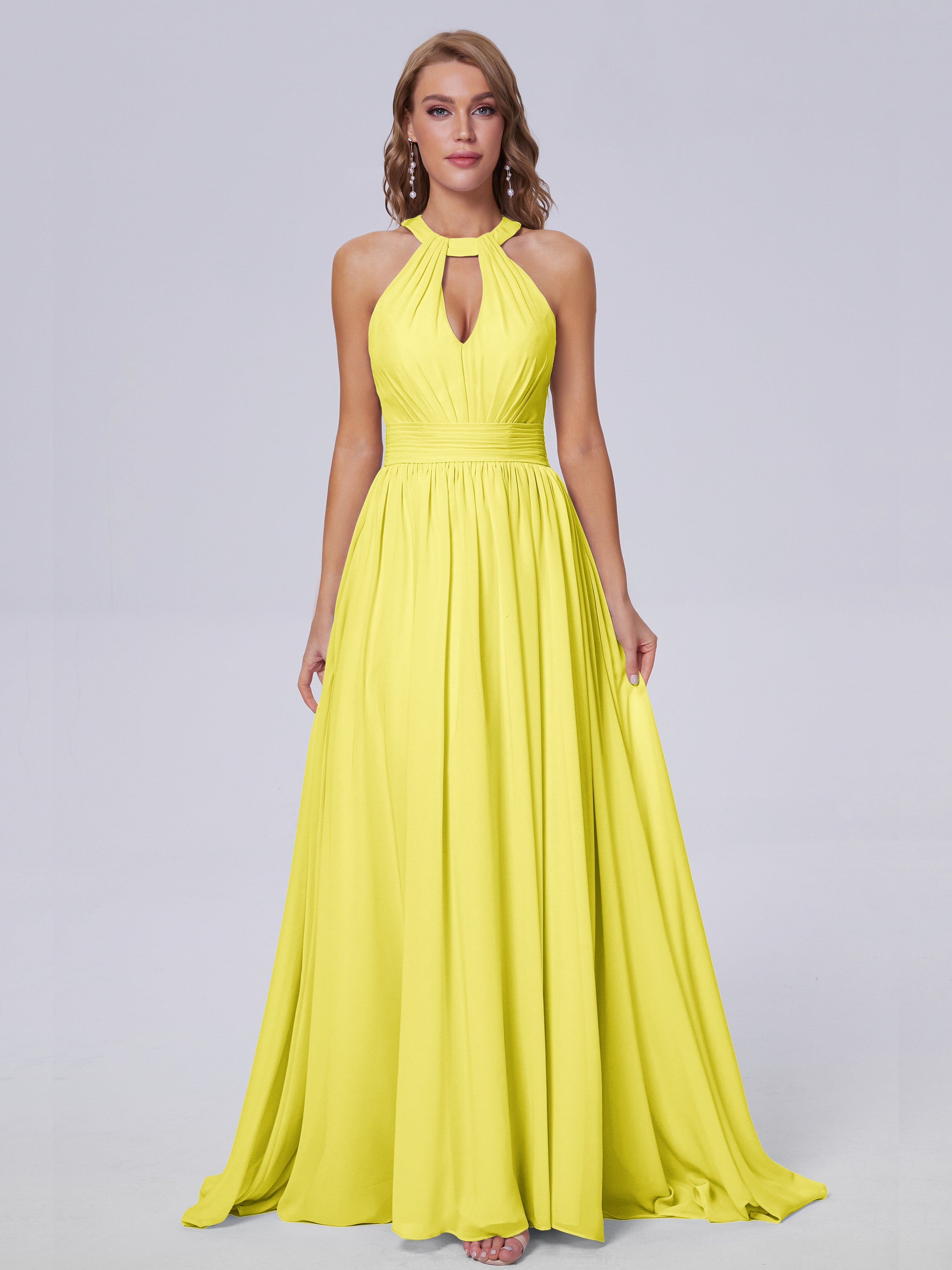 Robes De Demoiselle D'Honneur Citron Balayage Traîne Mousseline Robes Demoiselle D'Honneur