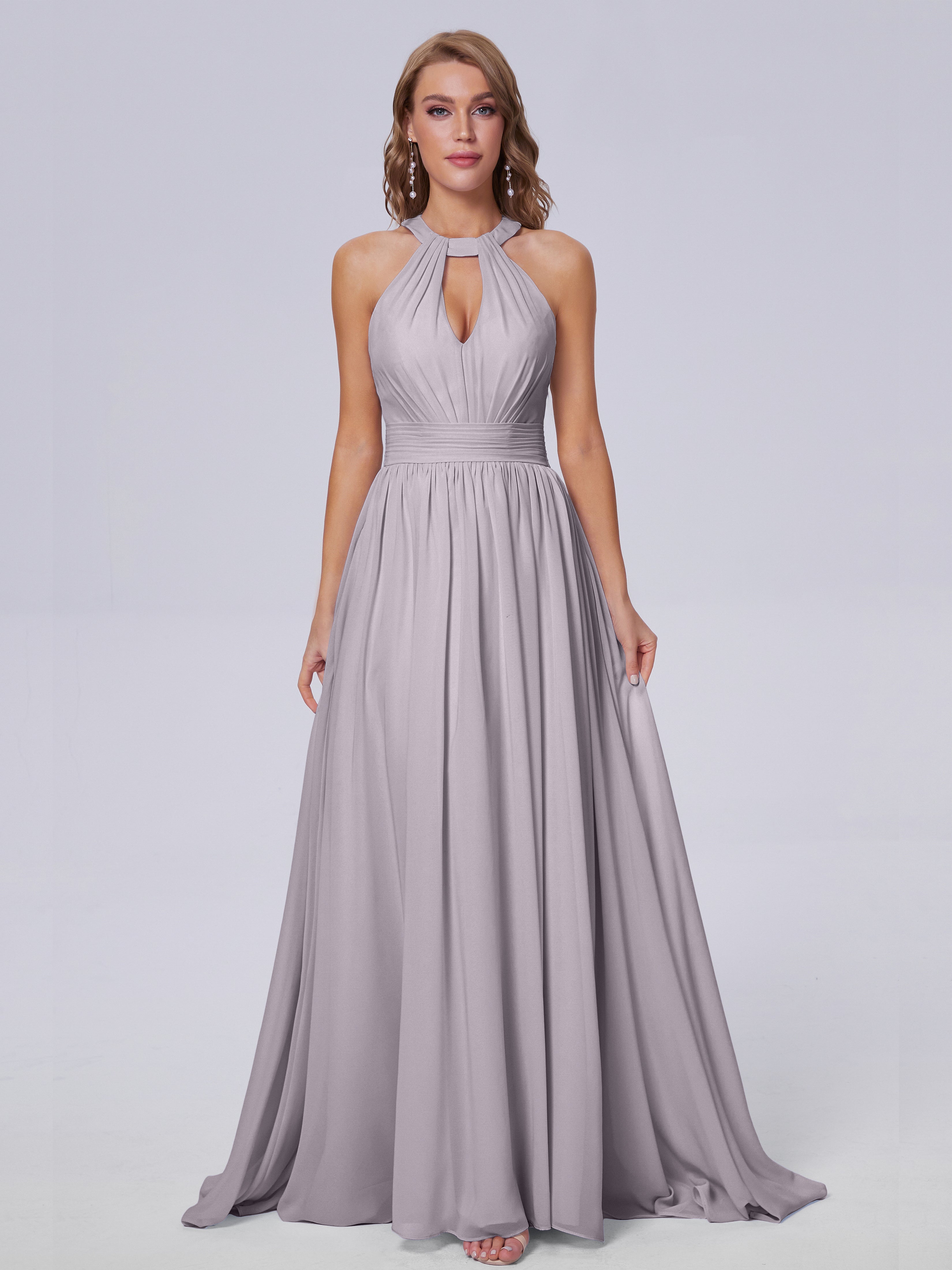 Robes De Demoiselle D'Honneur Couleur Crépuscule Balayage Traîne Mousseline Robes Demoiselle D'Honneur