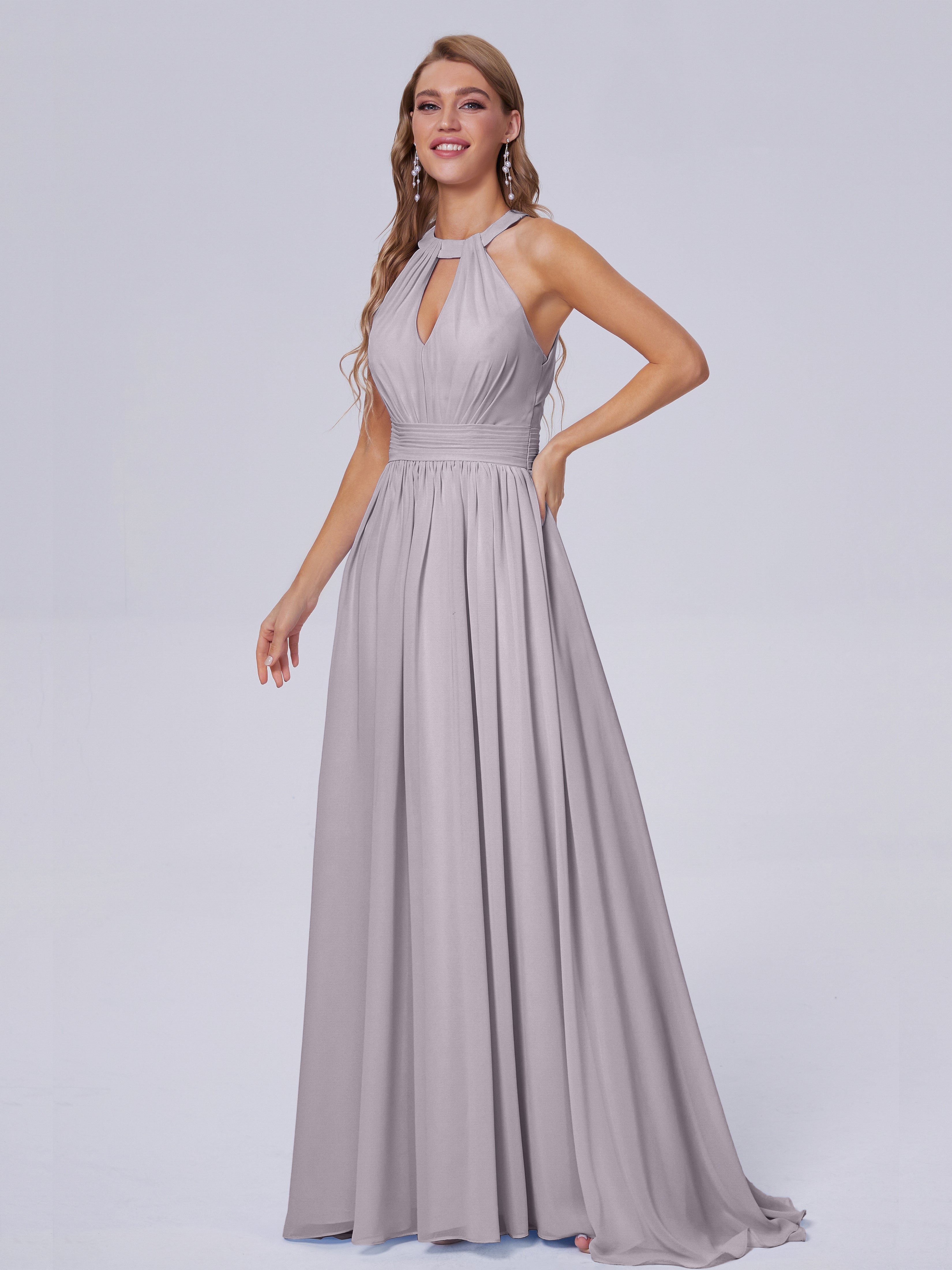 Robes De Demoiselle D'Honneur Couleur Crépuscule Balayage Traîne Mousseline Robes Demoiselle D'Honneur