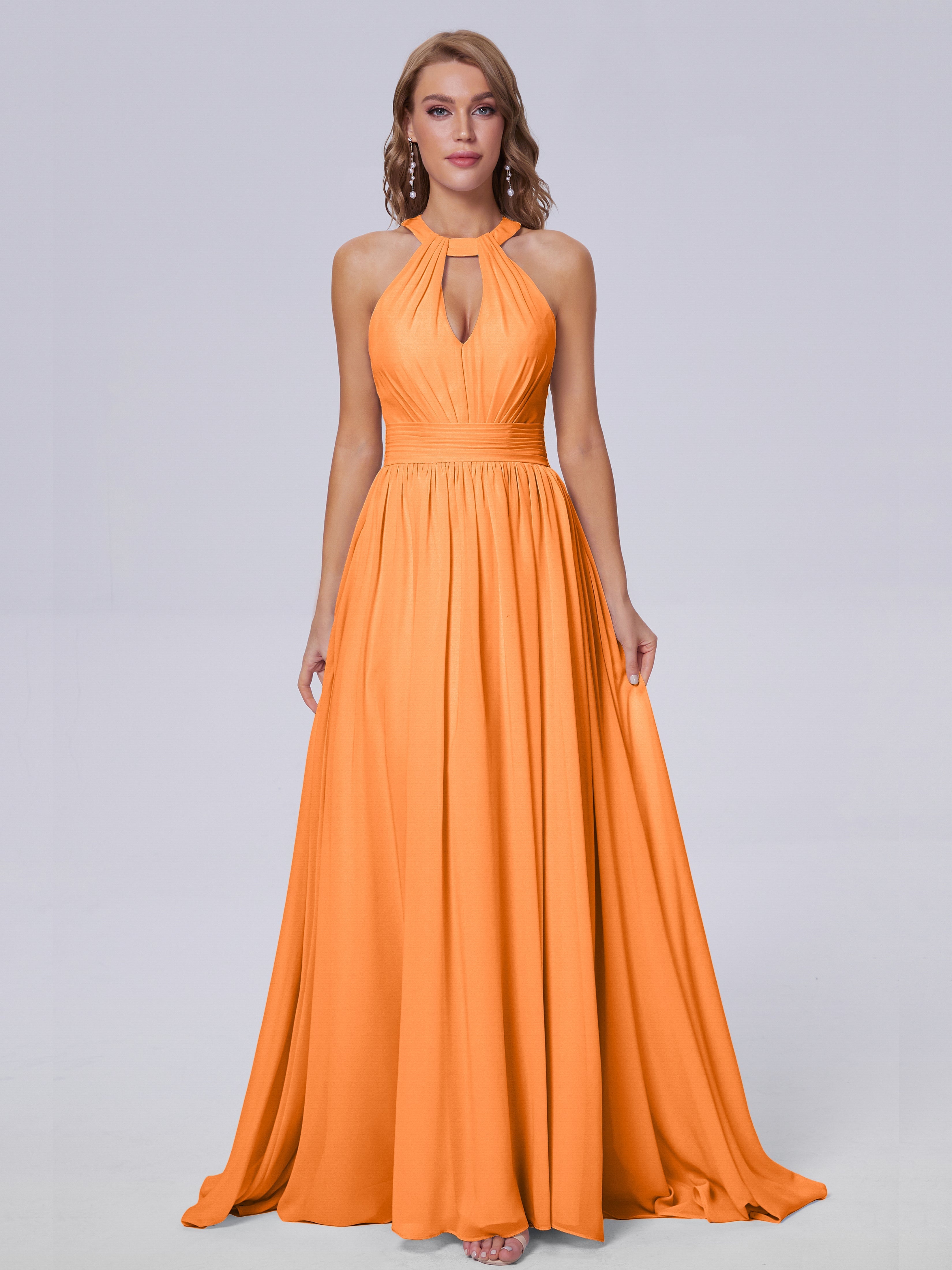 Robe Demoiselle Dhonneur Orange Balayage Traîne Mousseline Robes Demoiselle D'Honneur
