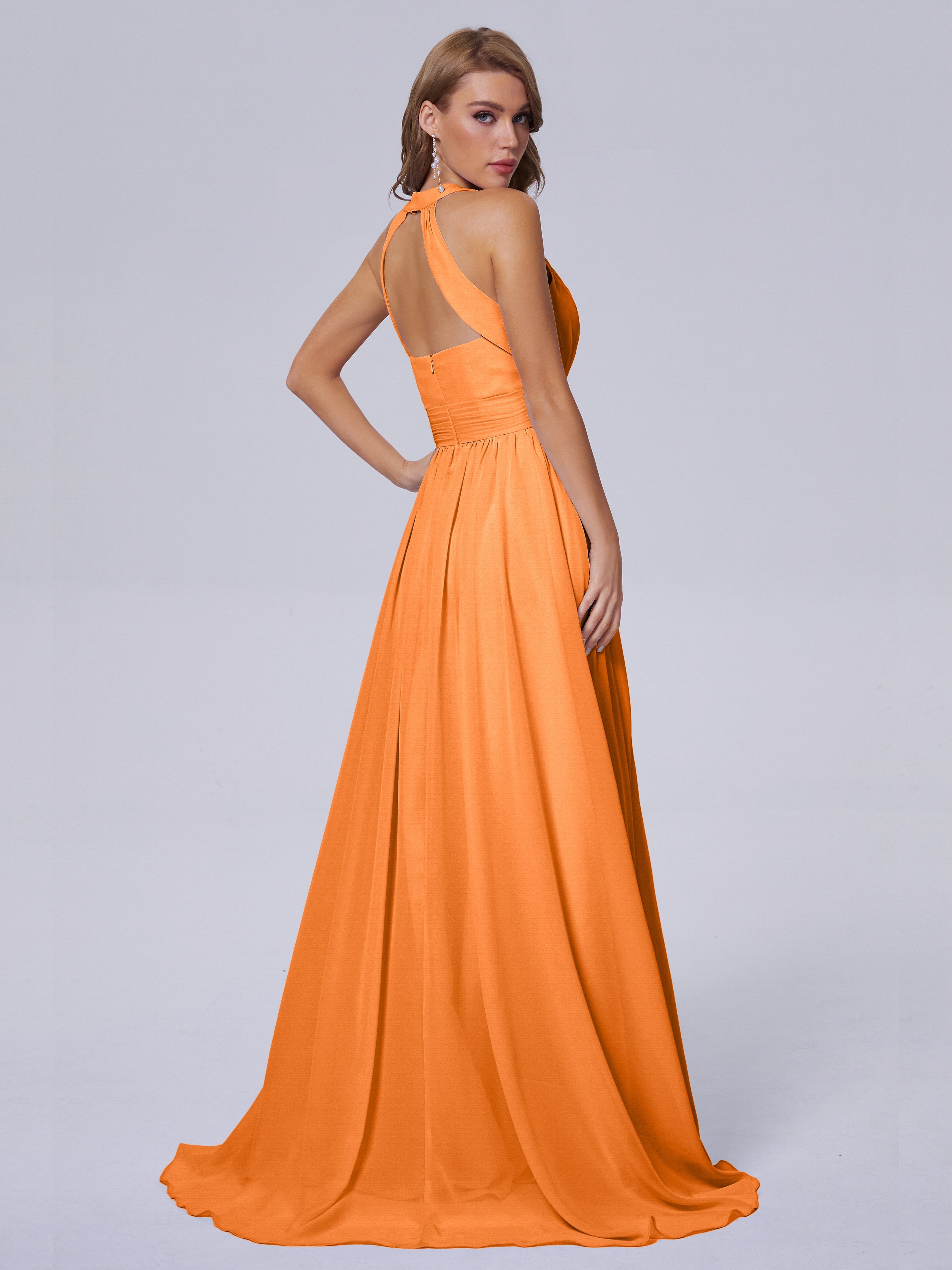 Robe Demoiselle Dhonneur Orange Balayage Traîne Mousseline Robes Demoiselle D'Honneur