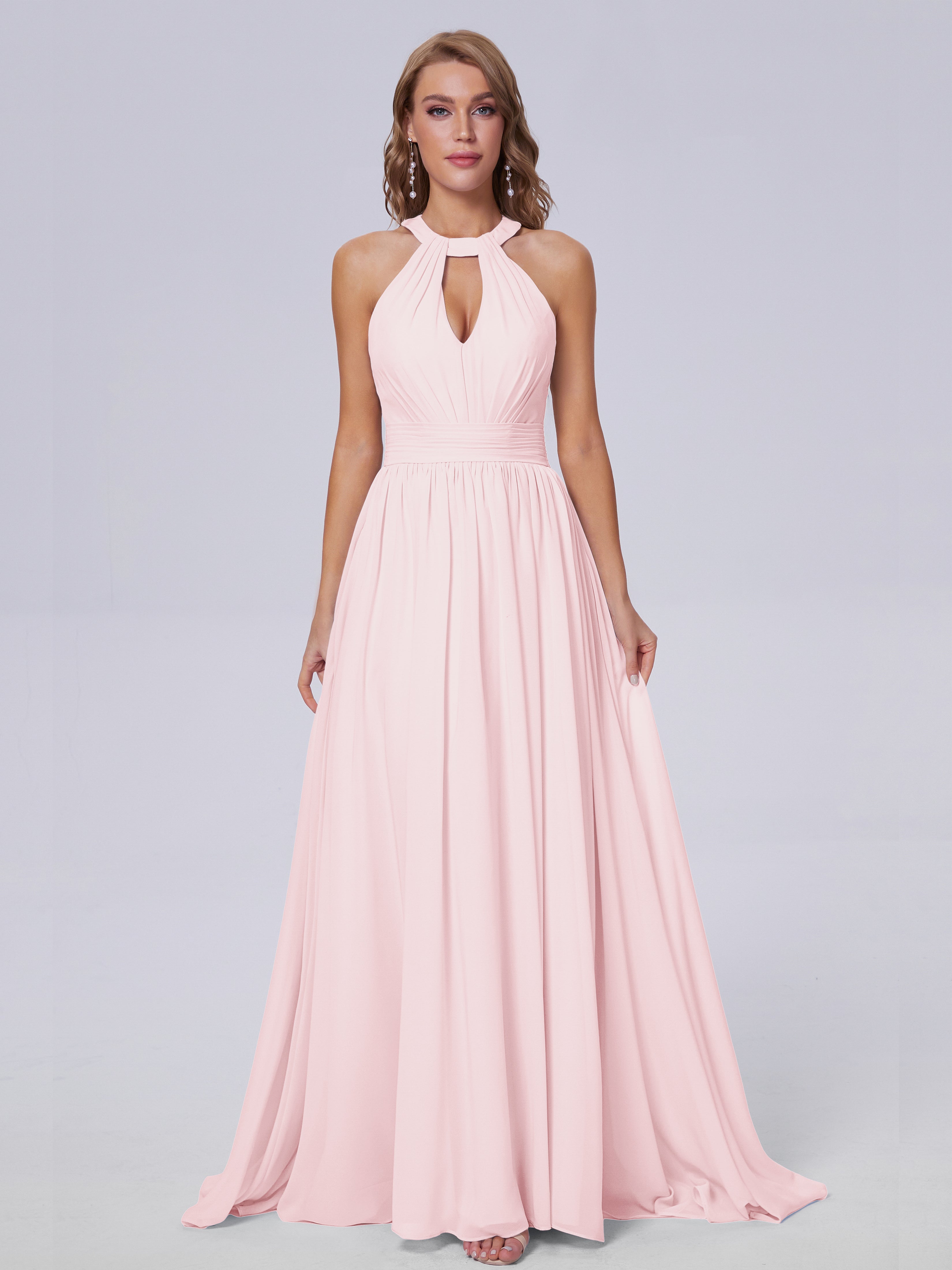 Robe Demoiselle Dhonneur Rose Pale Balayage Traîne Mousseline Robes Demoiselle D'Honneur