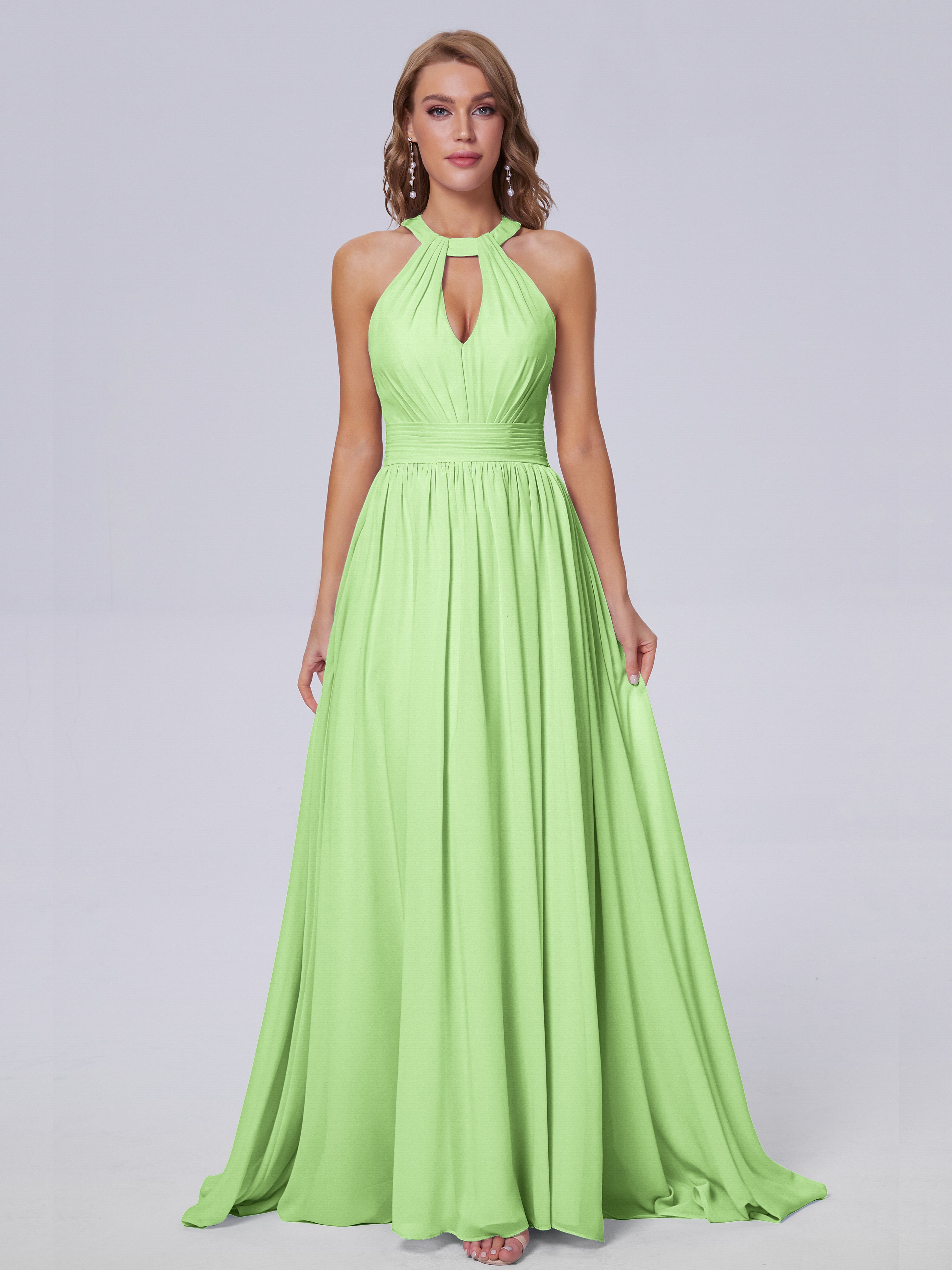 Robe De Demoiselle D Honneur Vert Sauge Balayage Traîne Mousseline Robes Demoiselle D'Honneur
