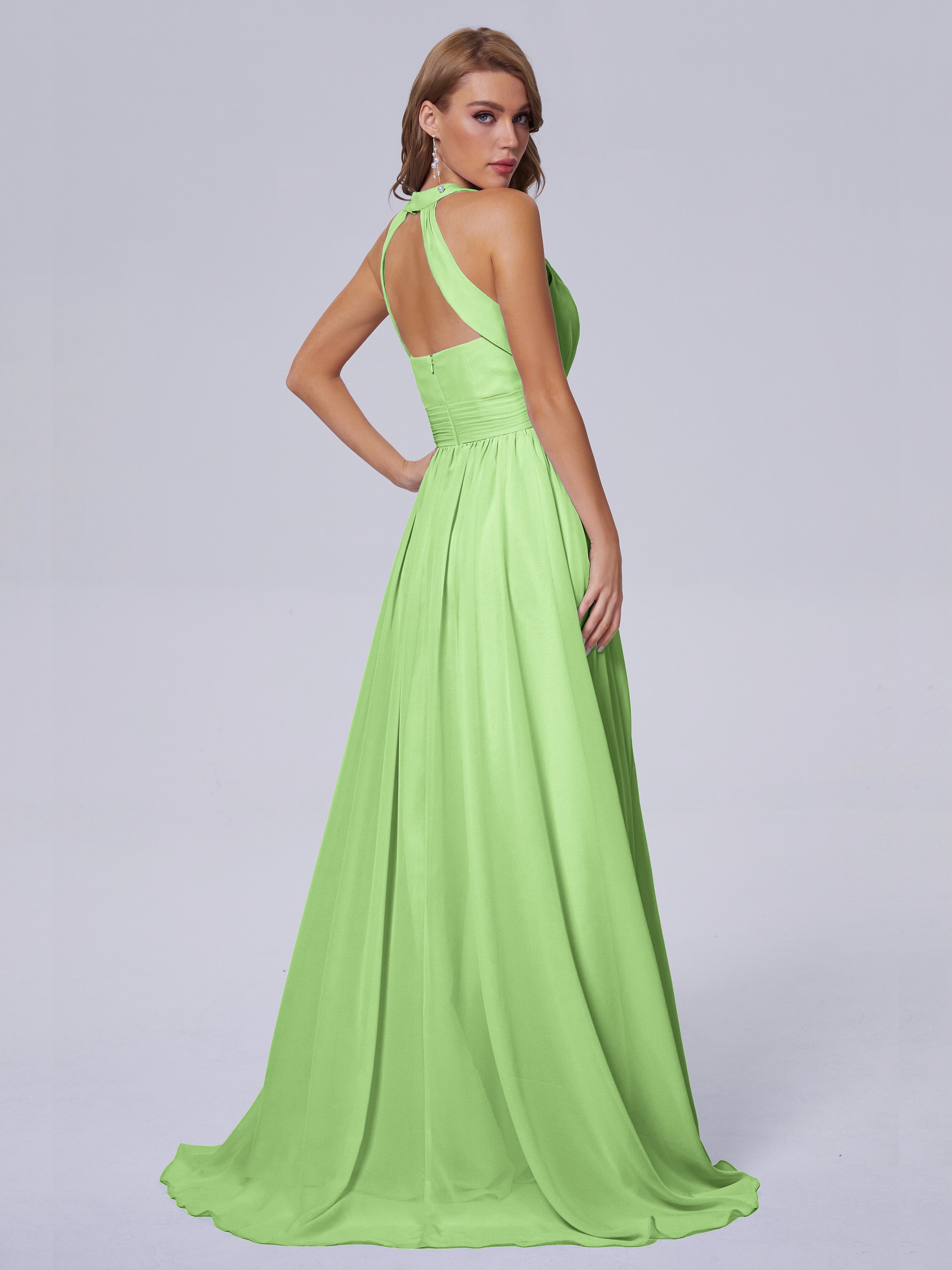 Robe De Demoiselle D Honneur Vert Sauge Balayage Traîne Mousseline Robes Demoiselle D'Honneur