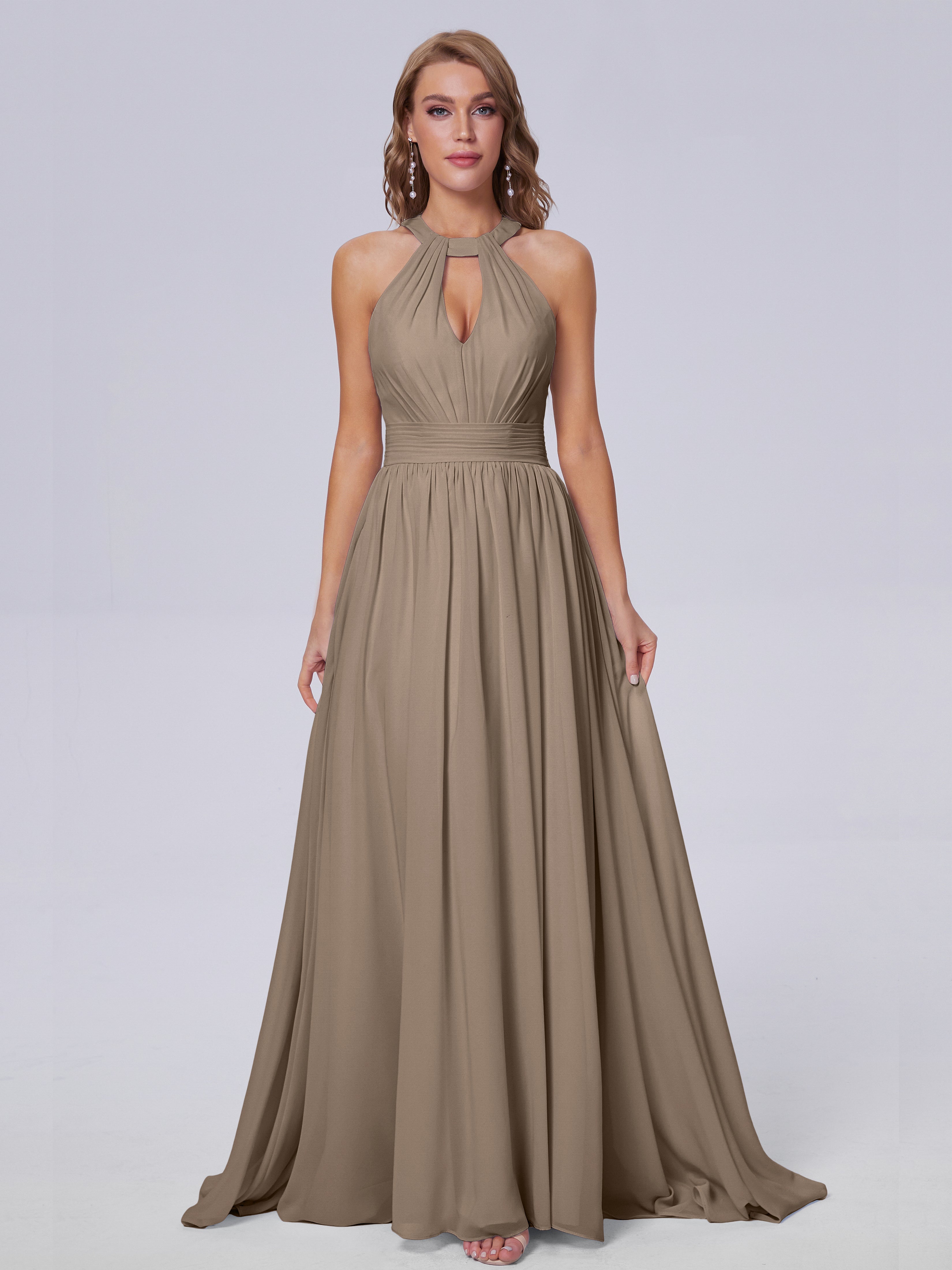 Robe Ceremonie Taupe Balayage Traîne Mousseline Robes Demoiselle D'Honneur