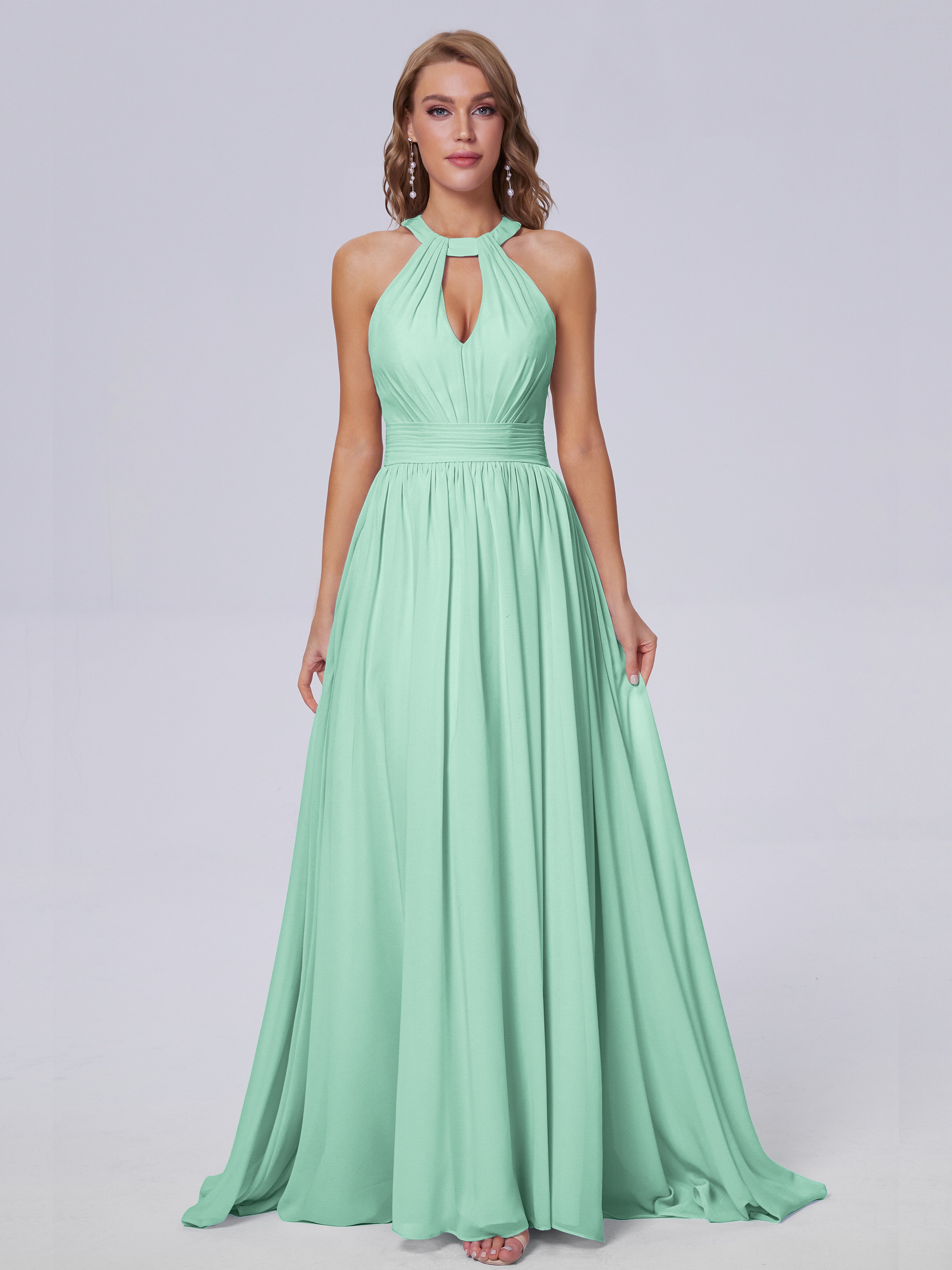 Robe Demoiselle D Honneur Vert Menthe Balayage Traîne Mousseline Robes Demoiselle D'Honneur