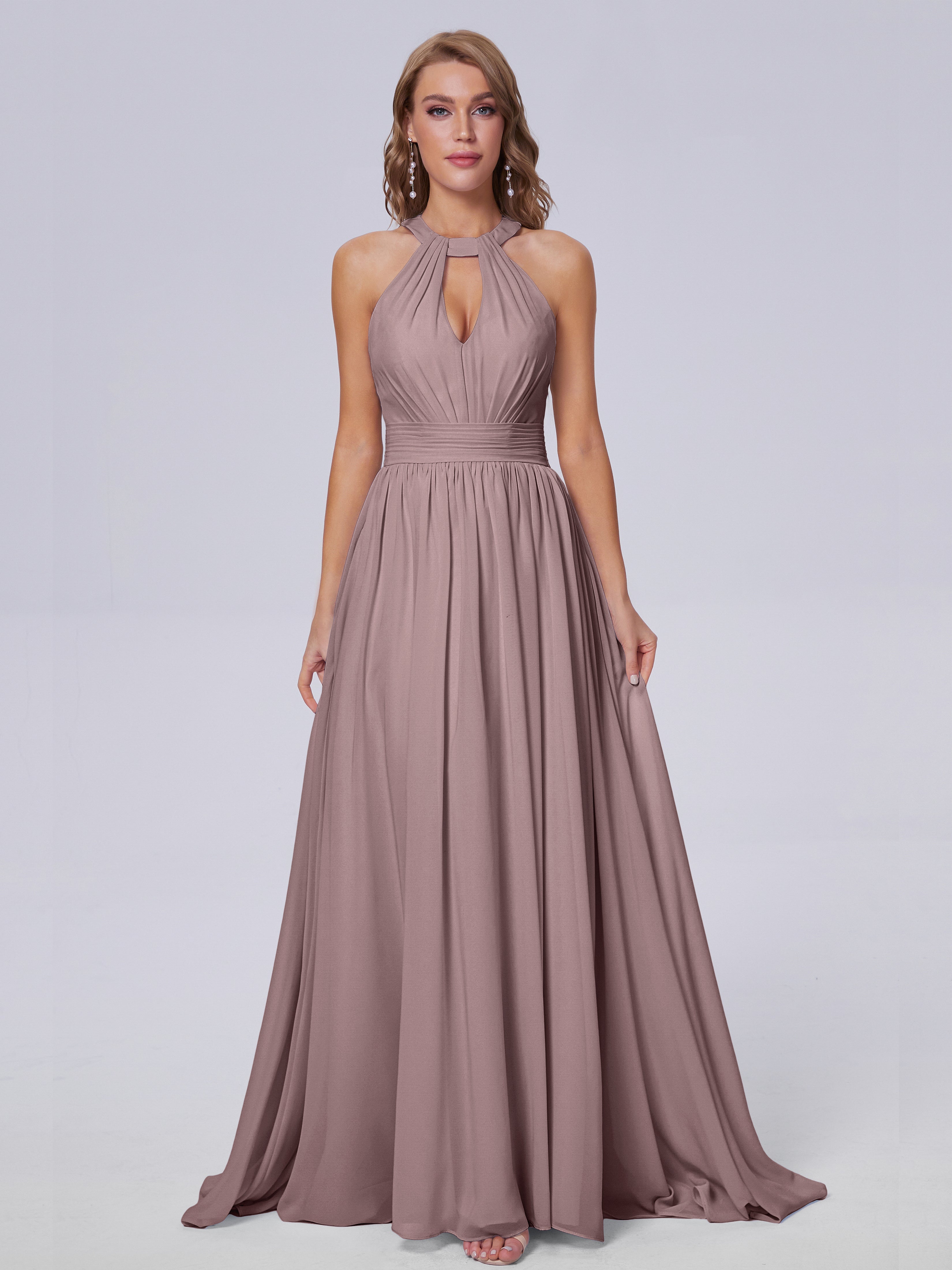 Robes De Demoiselle D'Honneur Mauve Foncé Balayage Traîne Mousseline Robes Demoiselle D'Honneur