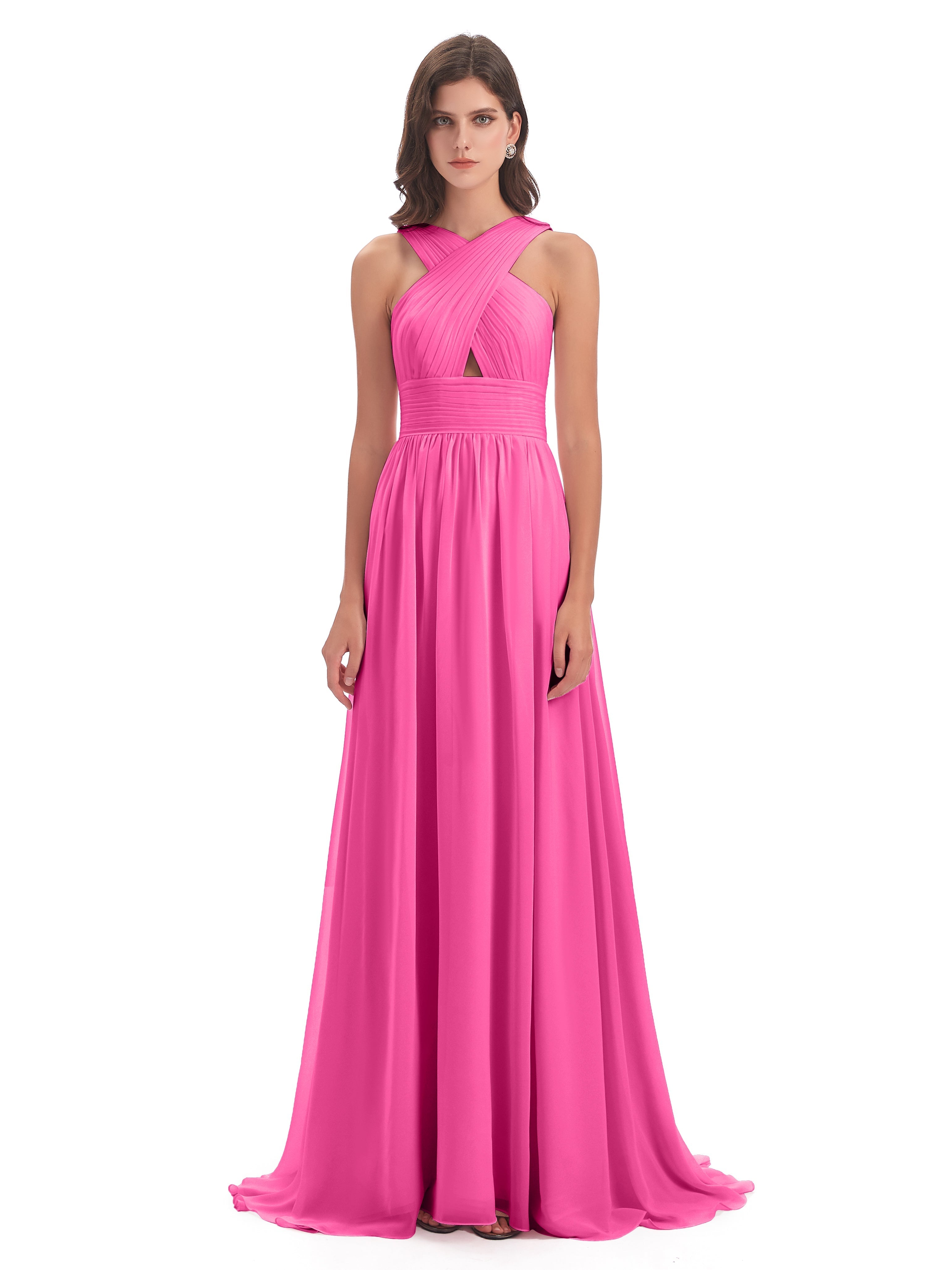 Robe Demoiselle D Honneur Azalée Balayage/Pinceau Traîne Bretelle Mousseline Robes Demoiselle D'Honneur