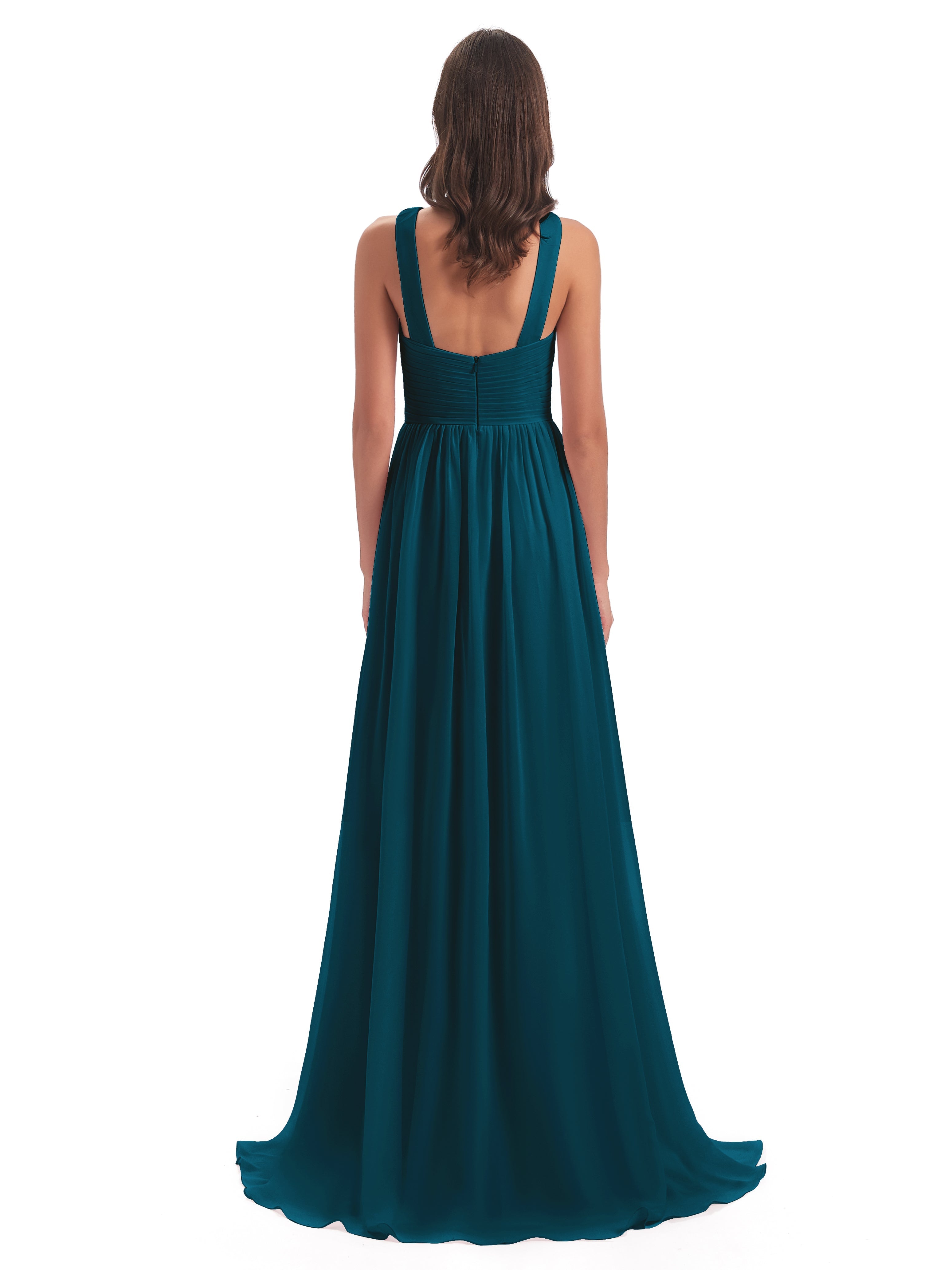 Robe De Demoiselle D'Honneur Bleu Encre Balayage/Pinceau Traîne Bretelle Mousseline Robes Demoiselle D'Honneur