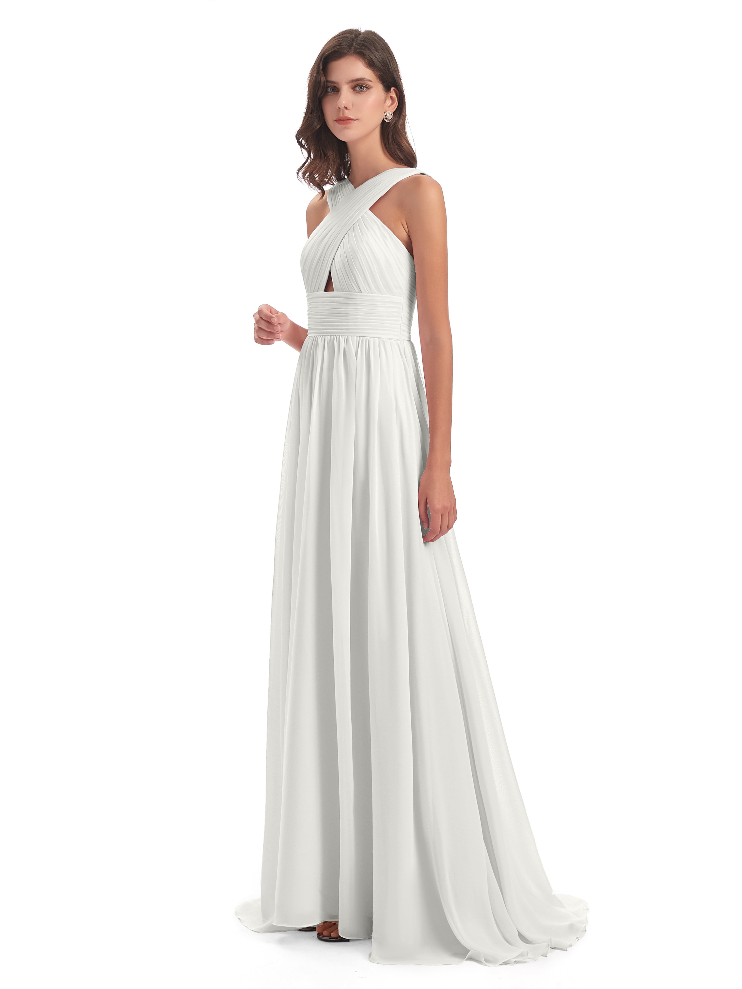 Robe Demoiselle D Honneur Ivoire Balayage/Pinceau Traîne Bretelle Mousseline Robes Demoiselle D'Honneur
