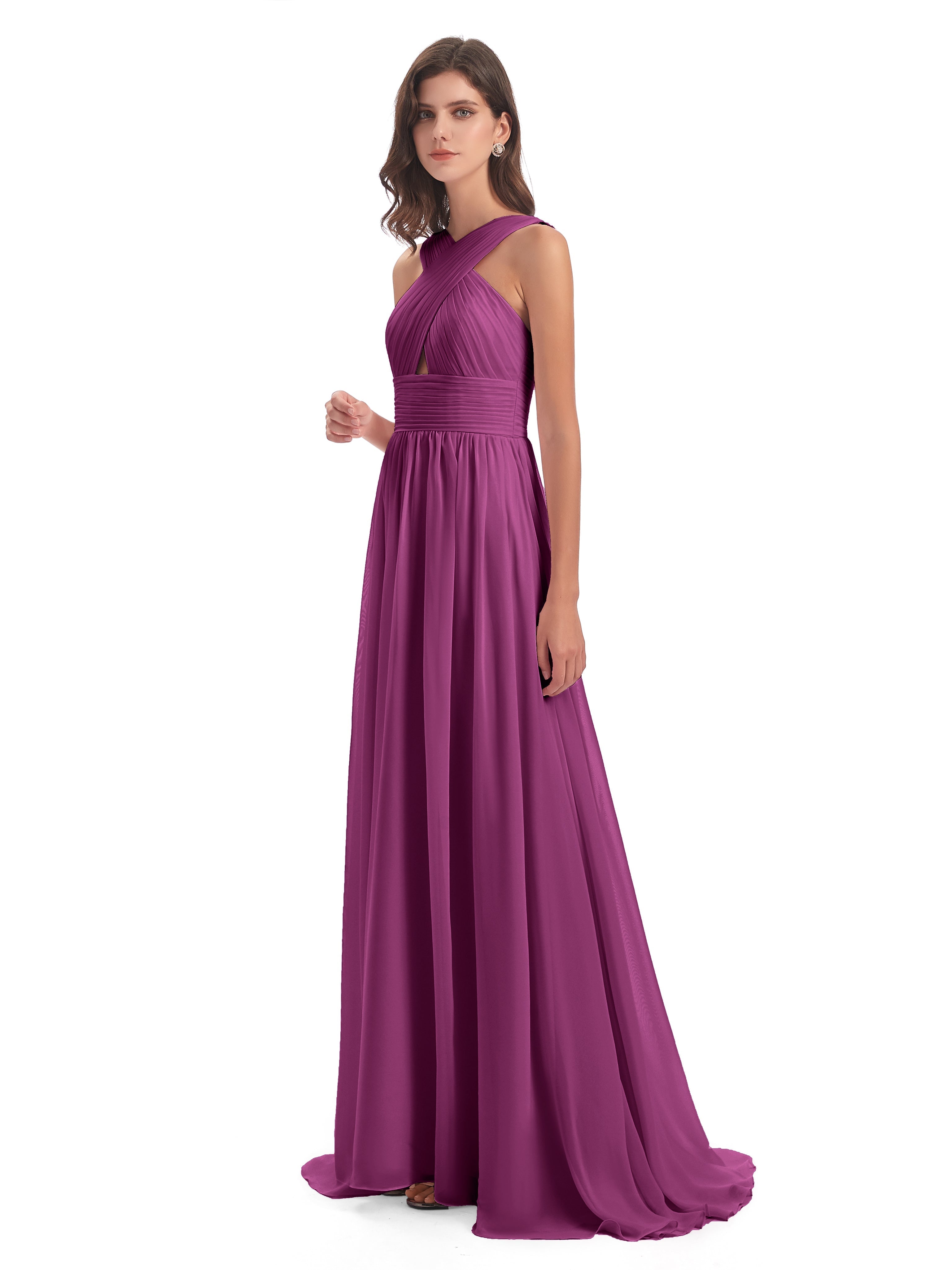 Robes De Demoiselle D'Honneur Orchidée Balayage/Pinceau Traîne Bretelle Mousseline Robes Demoiselle D'Honneur