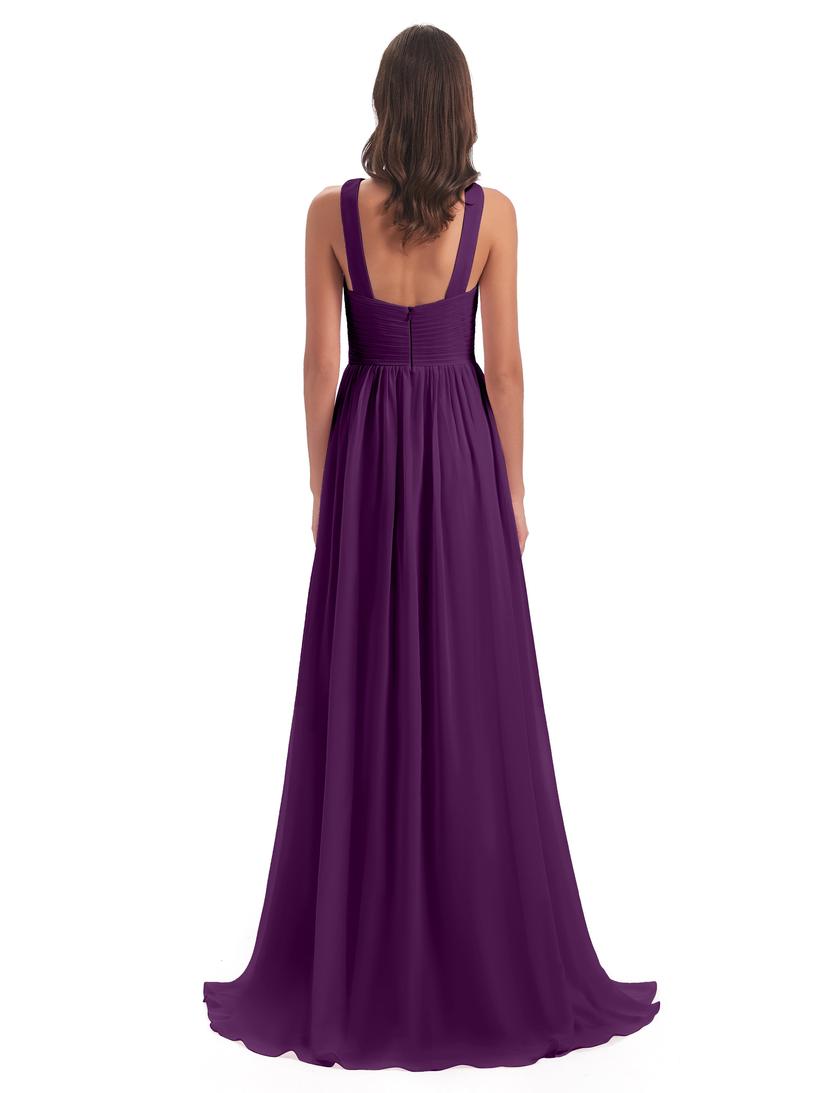 Robes De Demoiselle D'Honneur En Raisin Balayage/Pinceau Traîne Bretelle Mousseline Robes Demoiselle D'Honneur