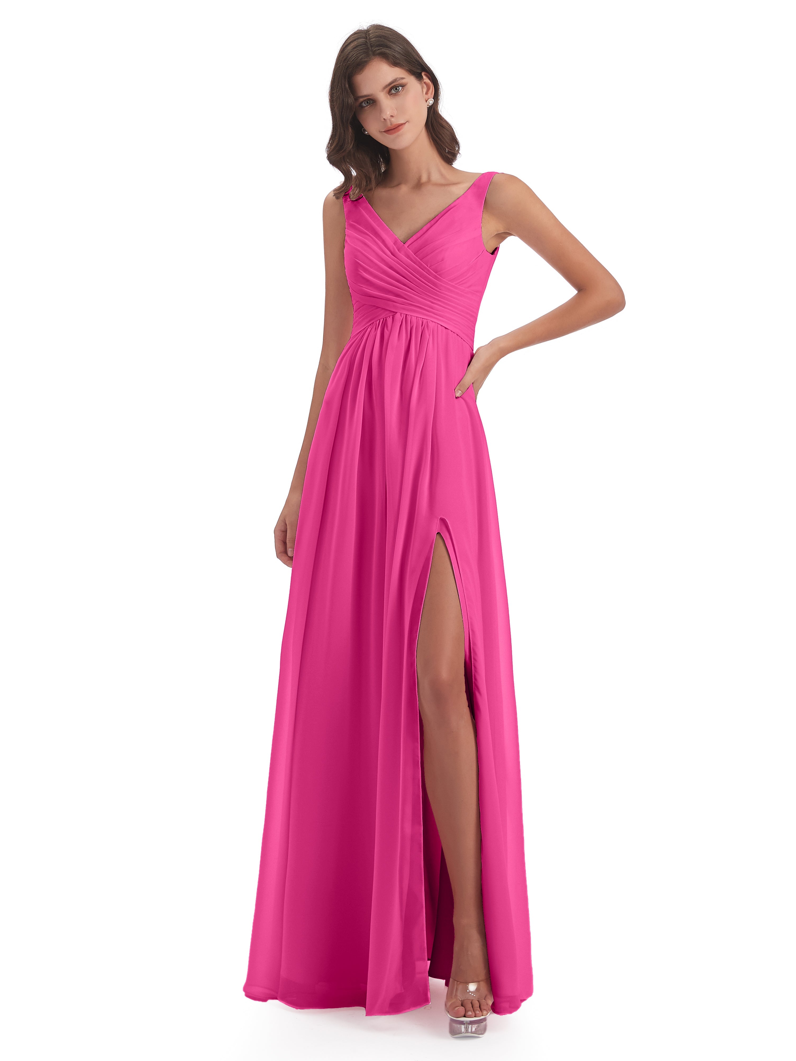 Robe Demoiselle D Honneur Azalée Col V Fendue Mousseline Robes Demoiselle D'Honneur