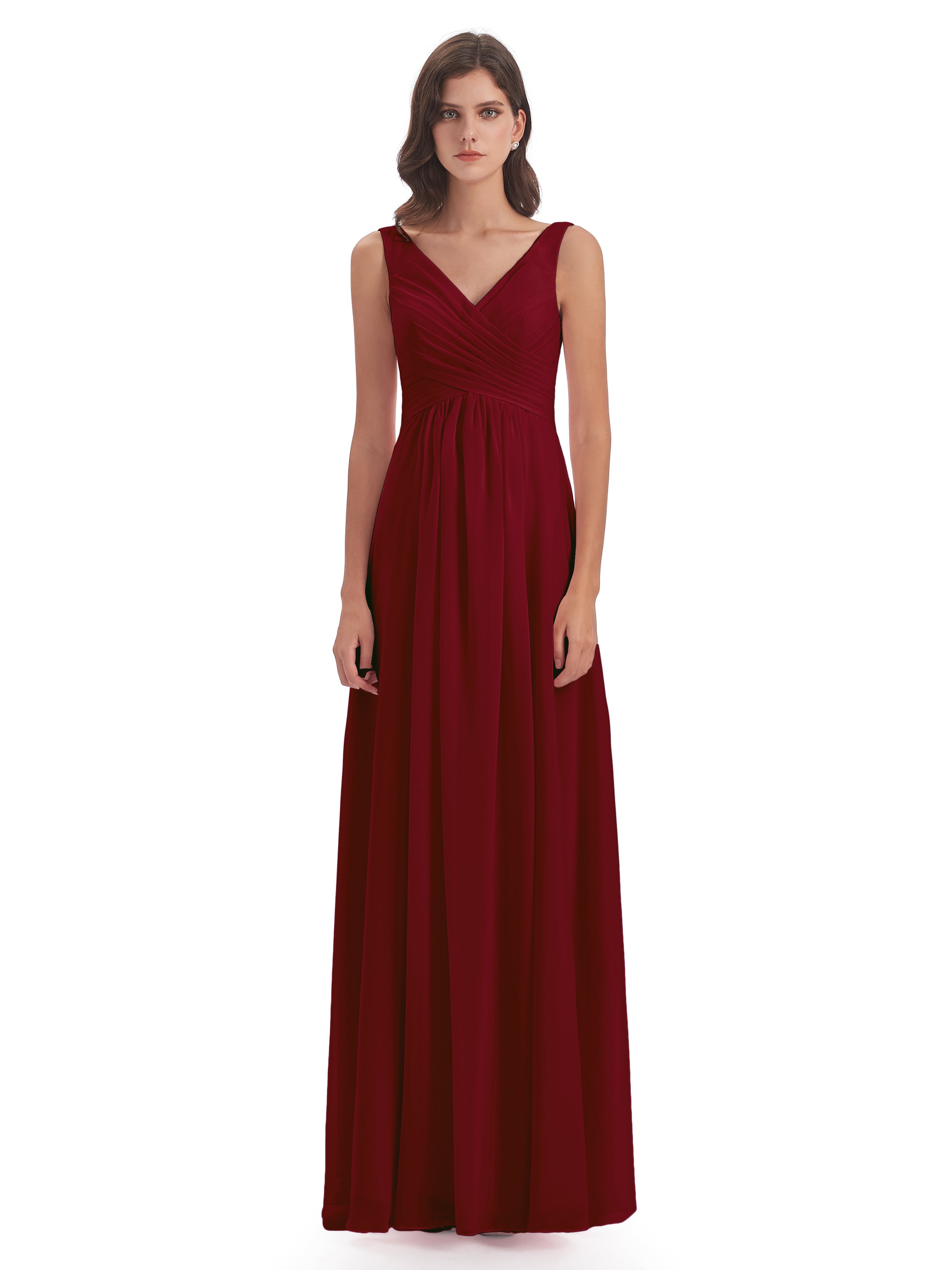 Robe Demoiselle Dhonneur Bordeaux Col V Fendue Mousseline Robes Demoiselle D'Honneur