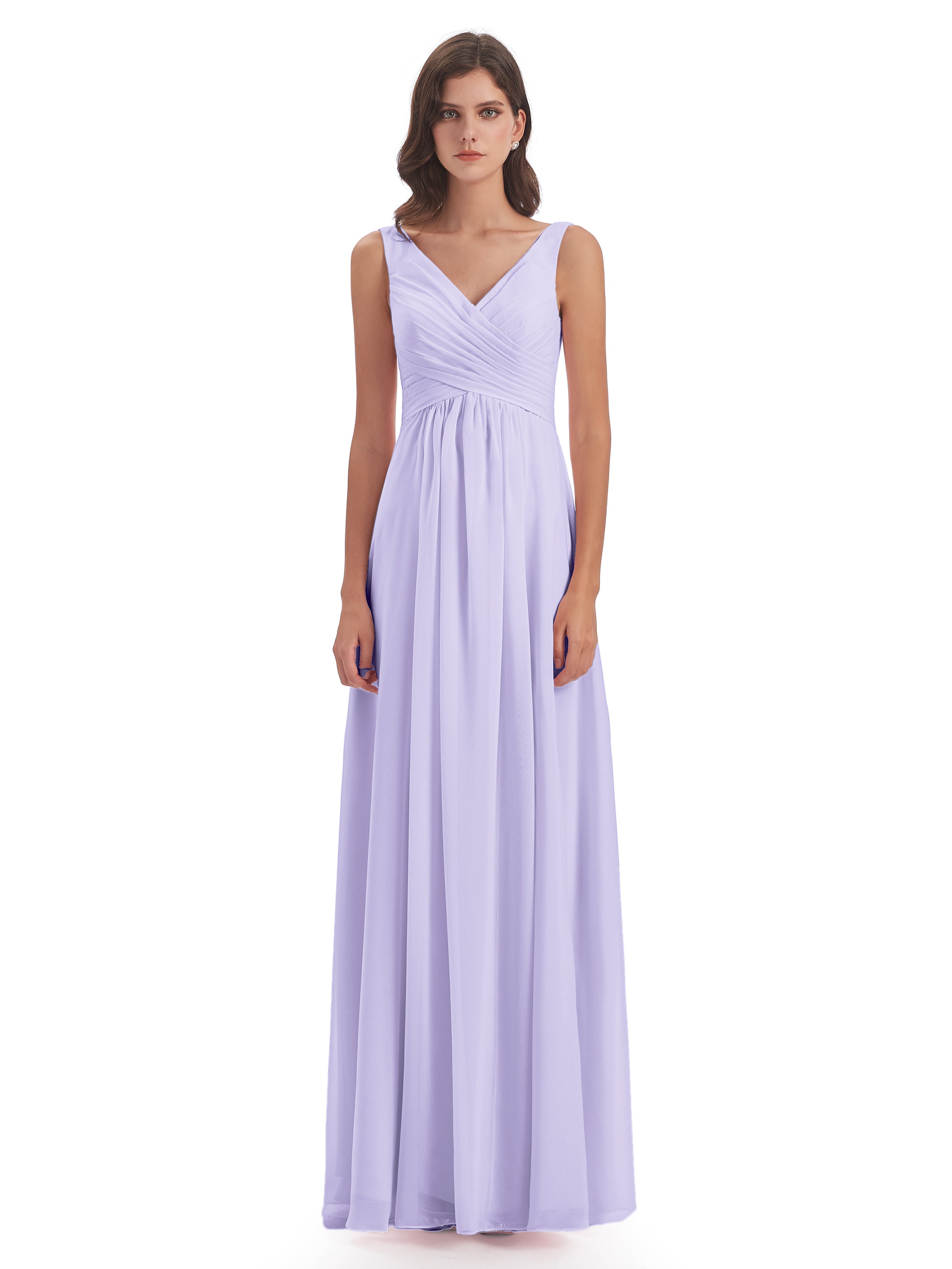 Robe Lilas Demoiselle D Honneur Col V Fendue Mousseline Robes Demoiselle D'Honneur