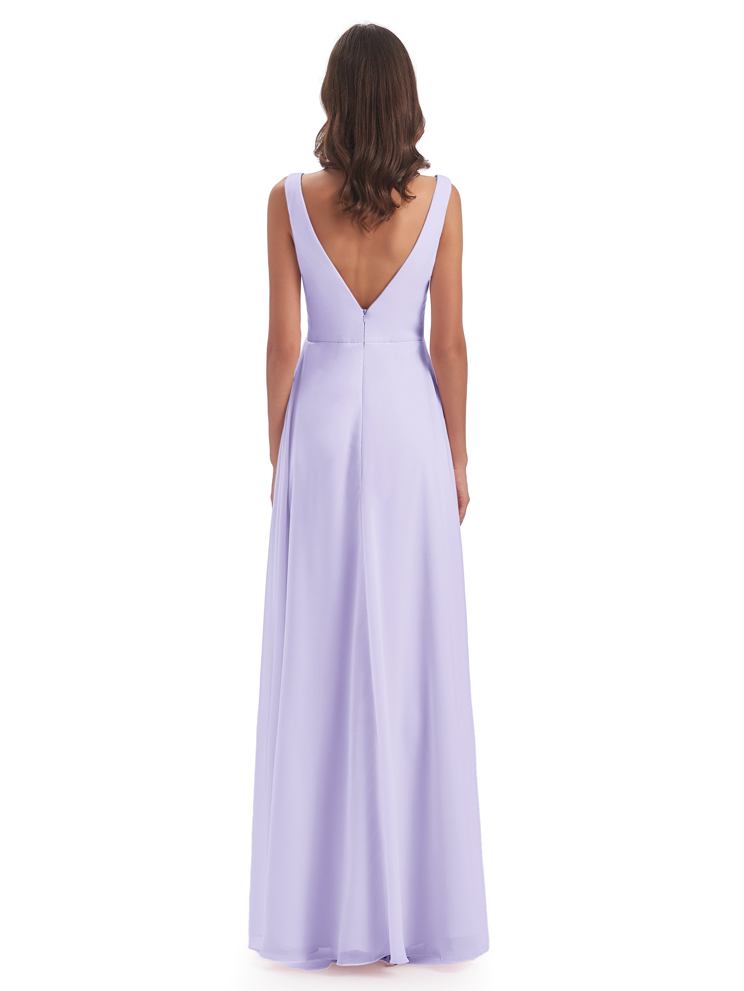 Robe Lilas Demoiselle D Honneur Col V Fendue Mousseline Robes Demoiselle D'Honneur