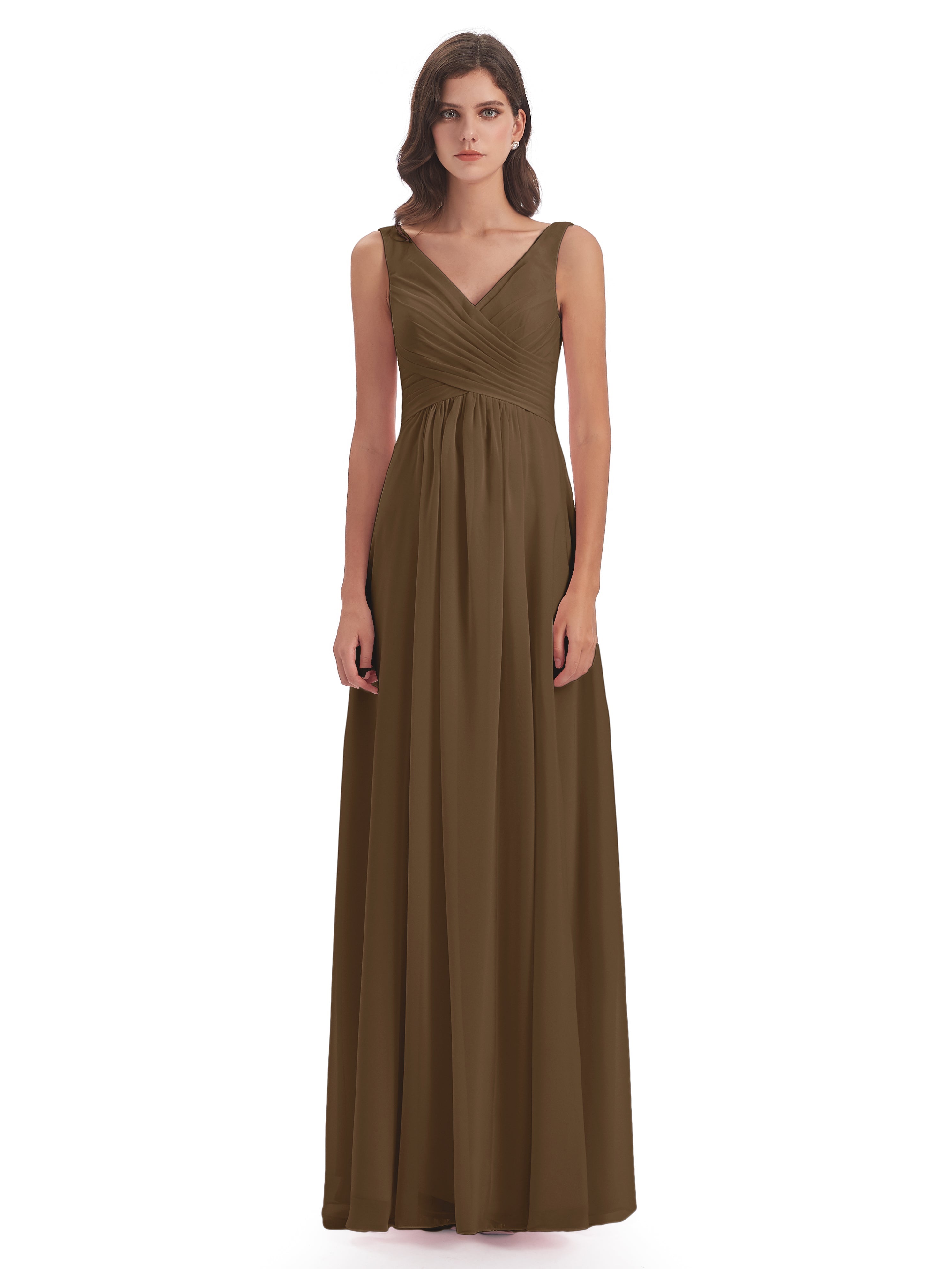Robe Demoiselle D Honneur Moka Col V Fendue Mousseline Robes Demoiselle D'Honneur