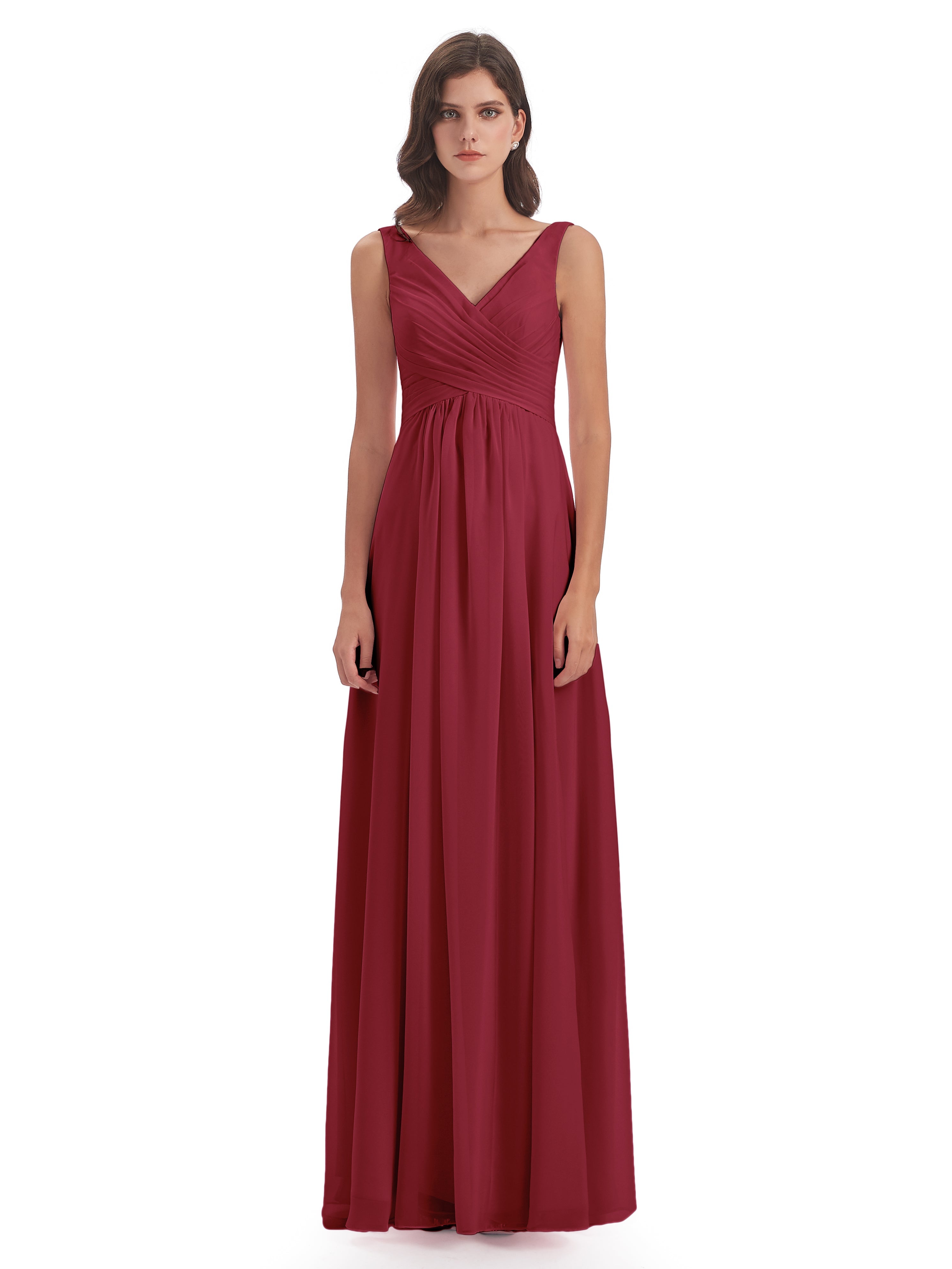 Couleur Rose Cannelle Col V Fendue Mousseline Robes Demoiselle D'Honneur