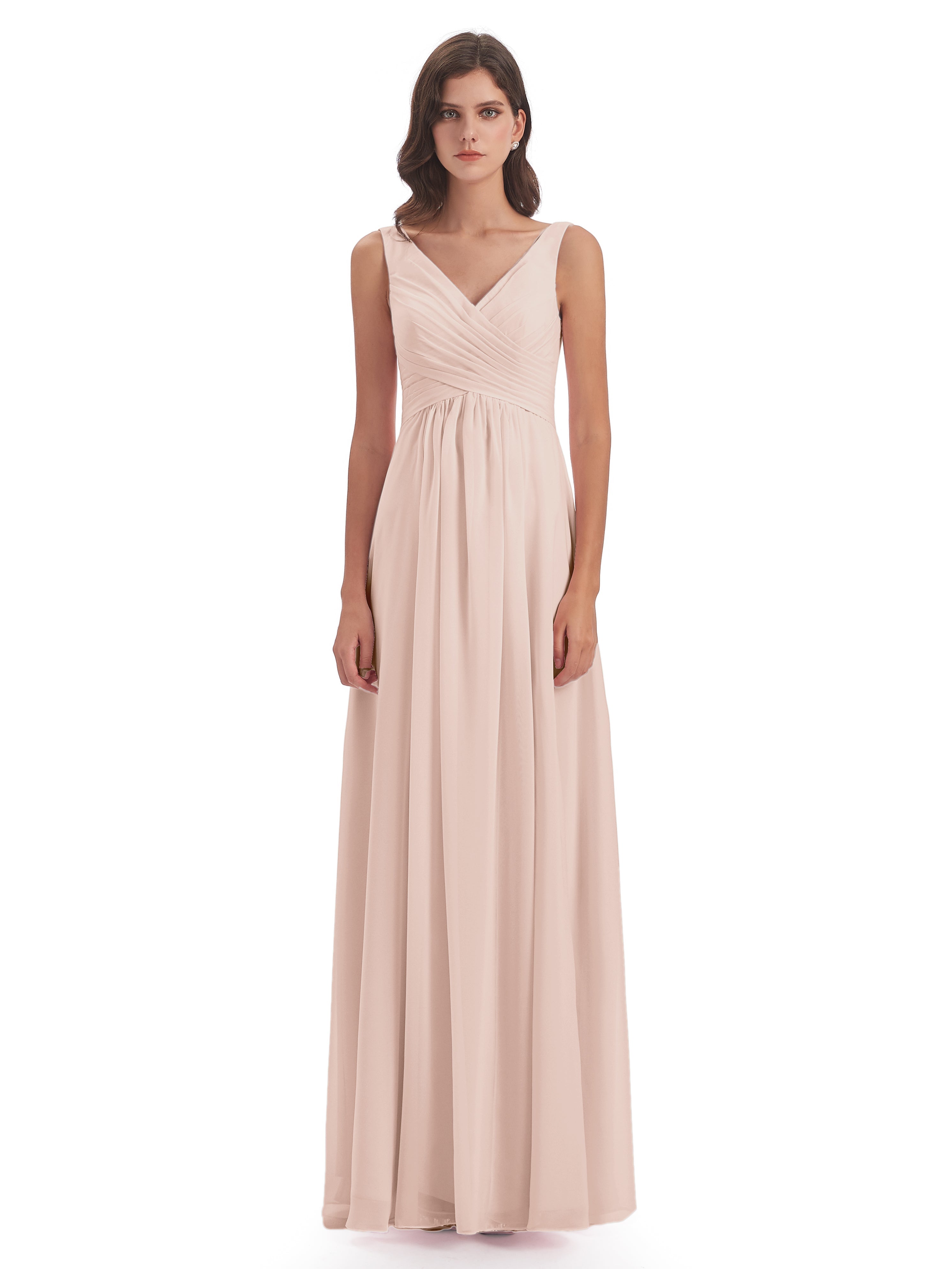 Robe De Demoiselle D'Honneur En Perles Col V Fendue Mousseline Robes Demoiselle D'Honneur