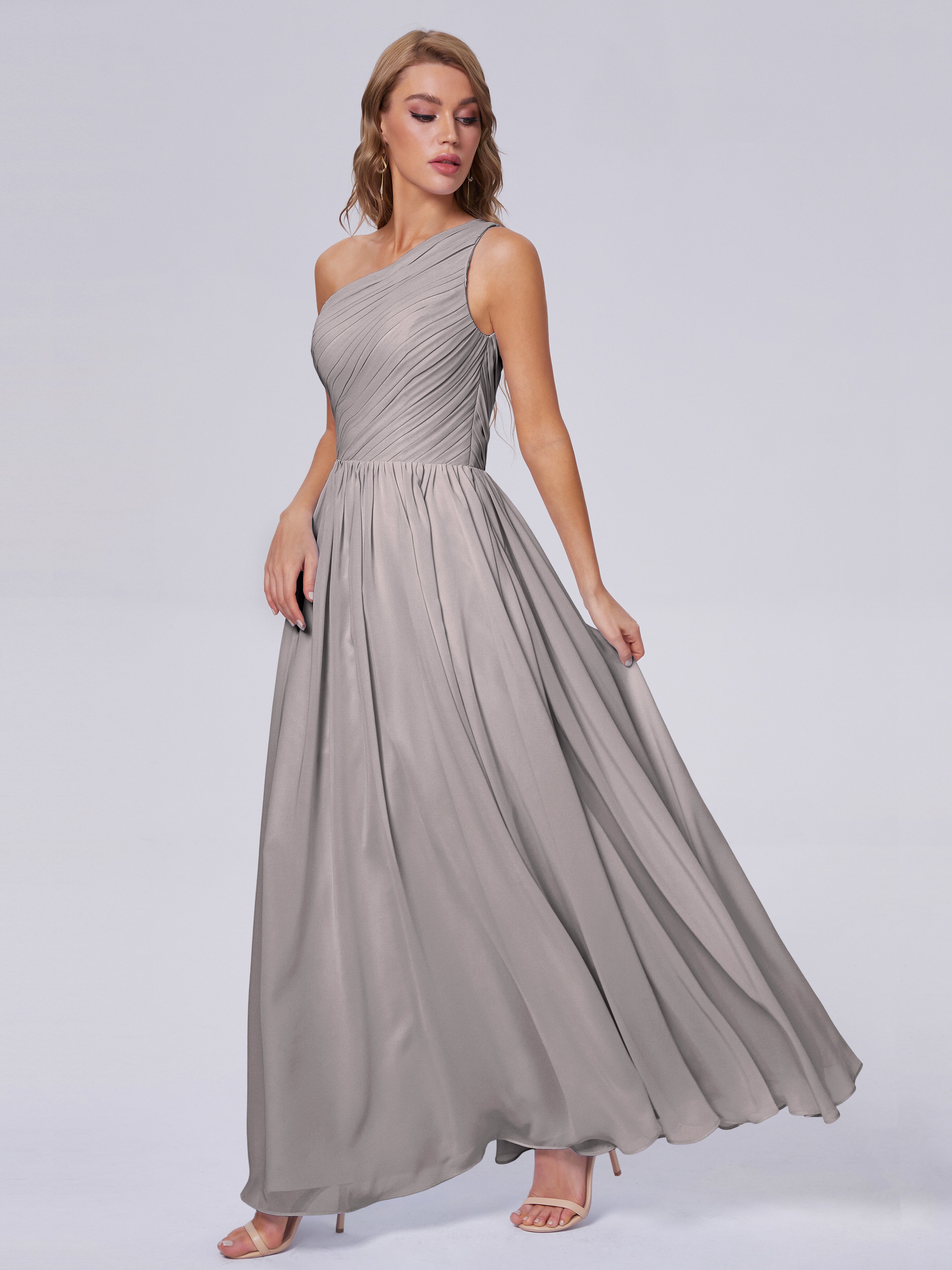 Robe Demoiselle D Honneur Argenté Seule-Épaule Mousseline Robes Demoiselle D'Honneur