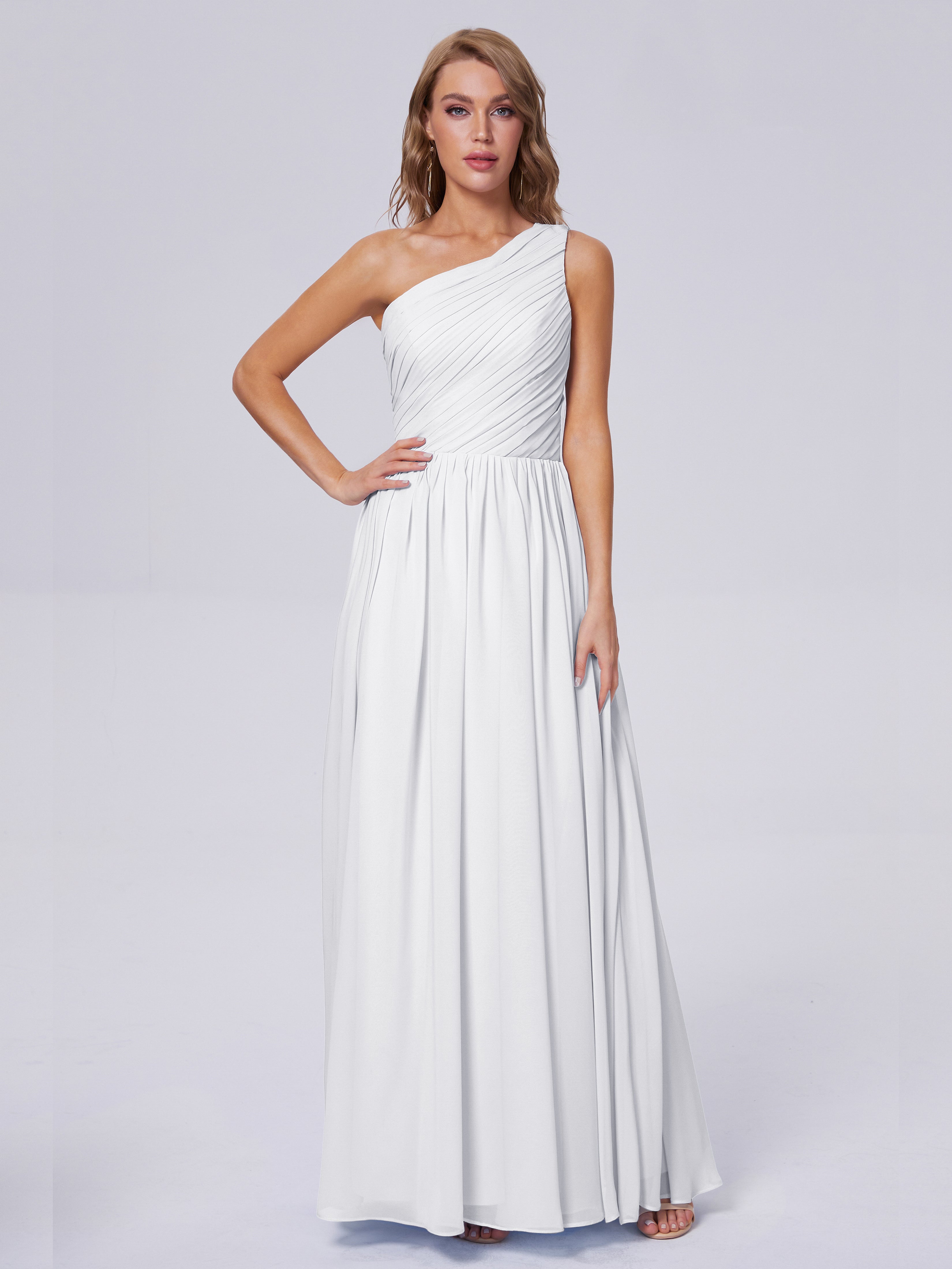 Robes De Demoiselle D'Honneur Blanches Seule-Épaule Mousseline Robes Demoiselle D'Honneur