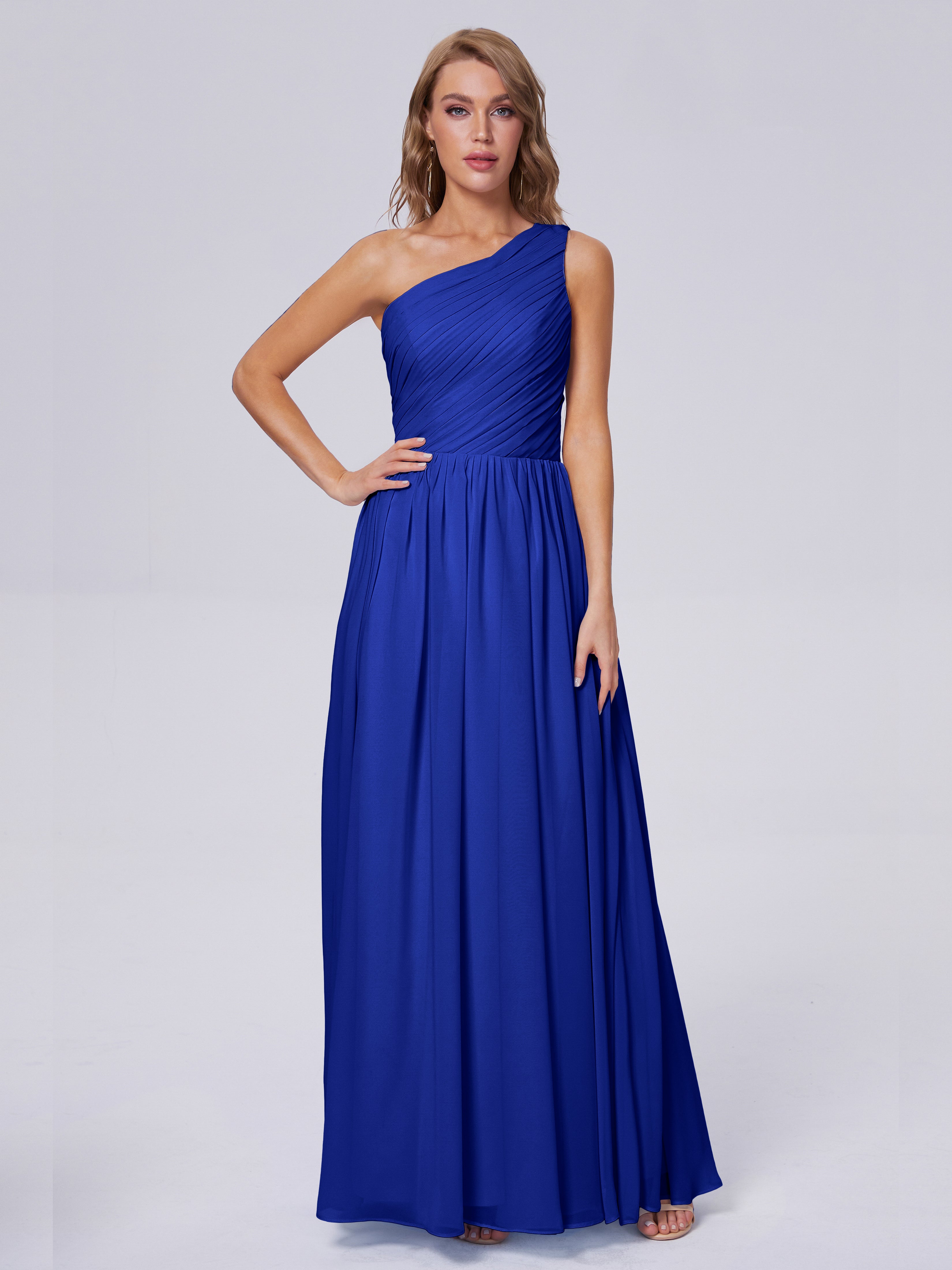 Robe Demoiselle D Honneur Bleu Roi Seule-Épaule Mousseline Robes Demoiselle D'Honneur