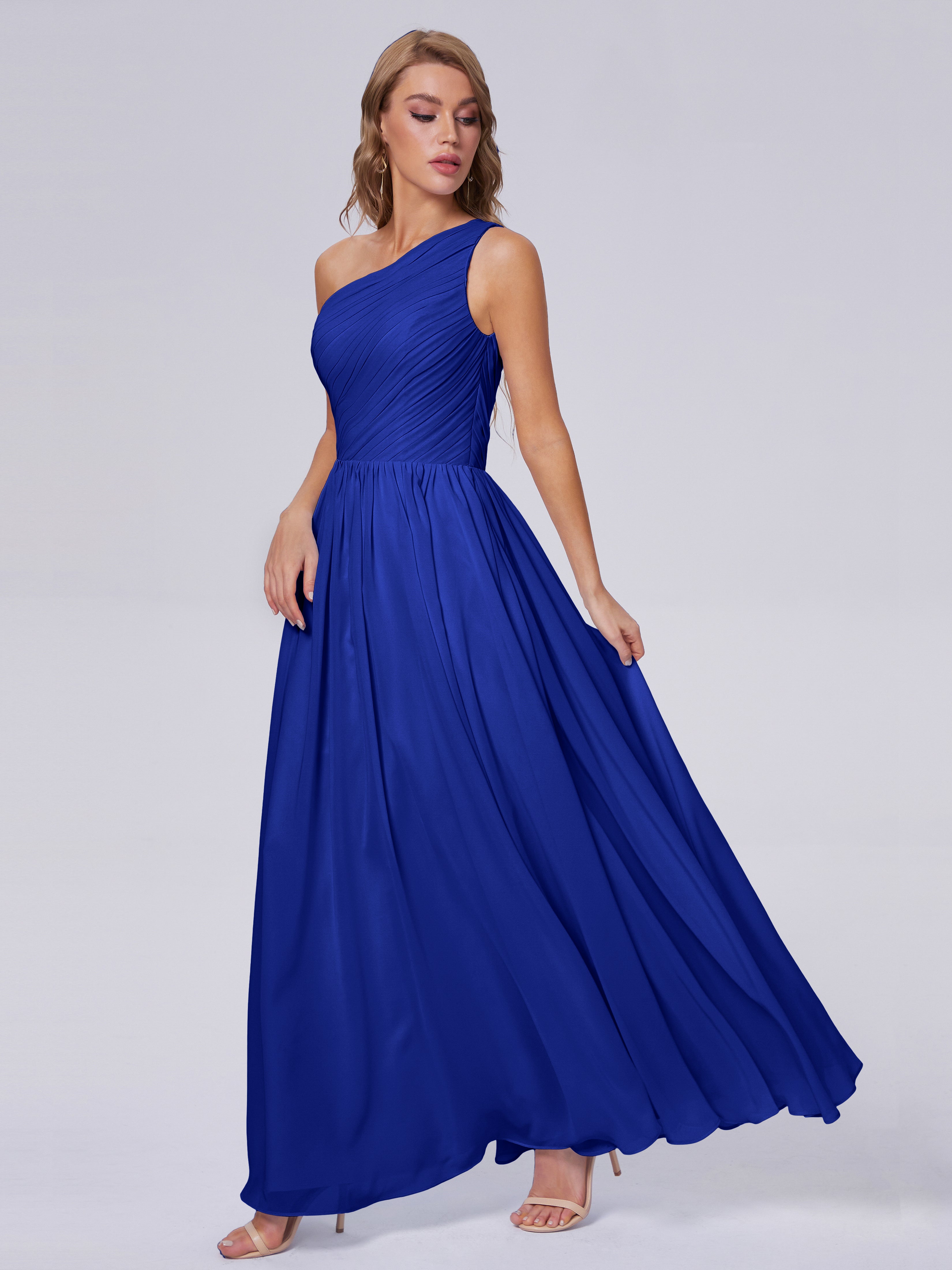 Robe Demoiselle D Honneur Bleu Roi Seule-Épaule Mousseline Robes Demoiselle D'Honneur