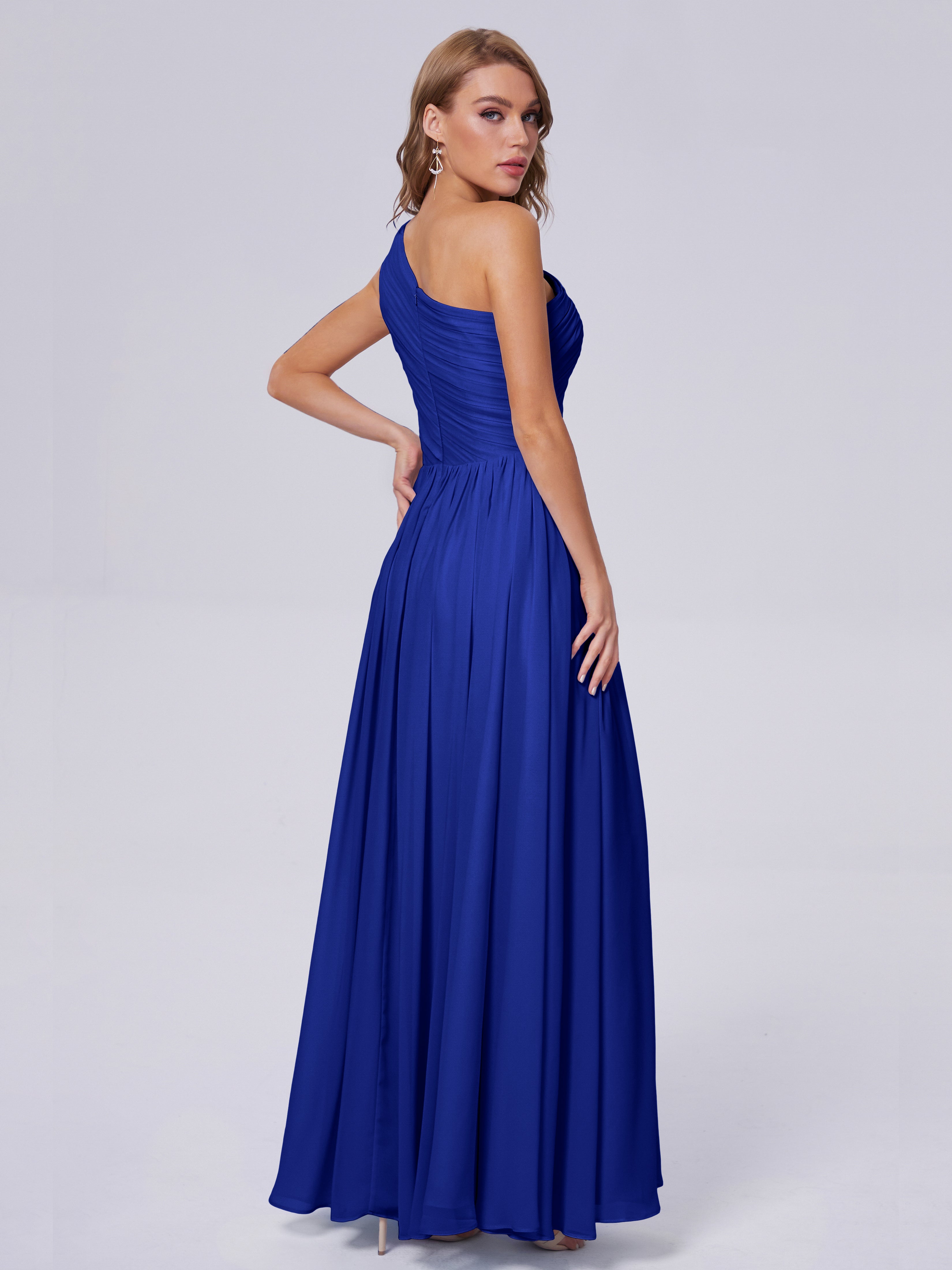 Robe Demoiselle D Honneur Bleu Roi Seule-Épaule Mousseline Robes Demoiselle D'Honneur