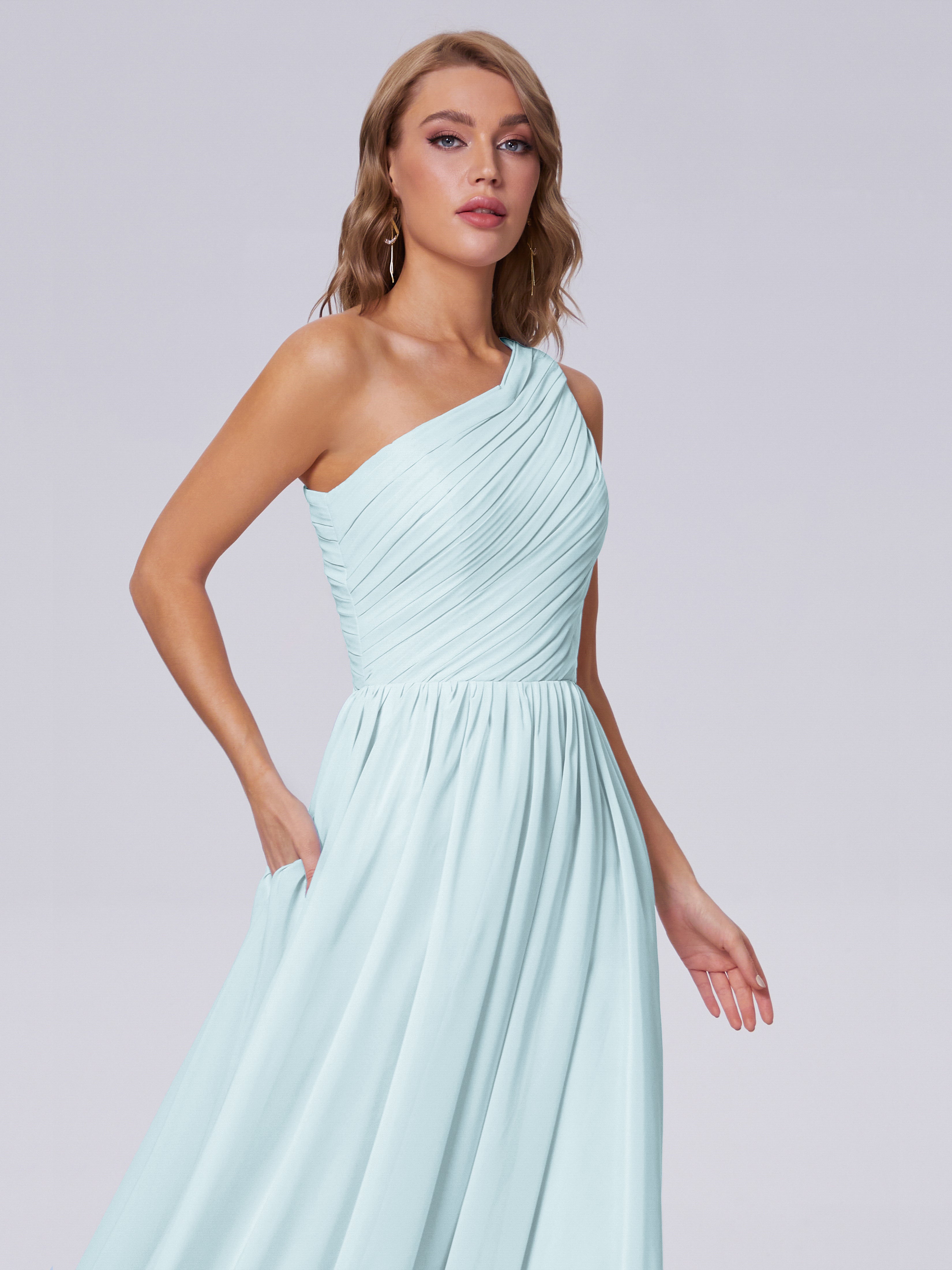 Robe De Demoiselle D'Honneur Brume Seule-Épaule Mousseline Robes Demoiselle D'Honneur