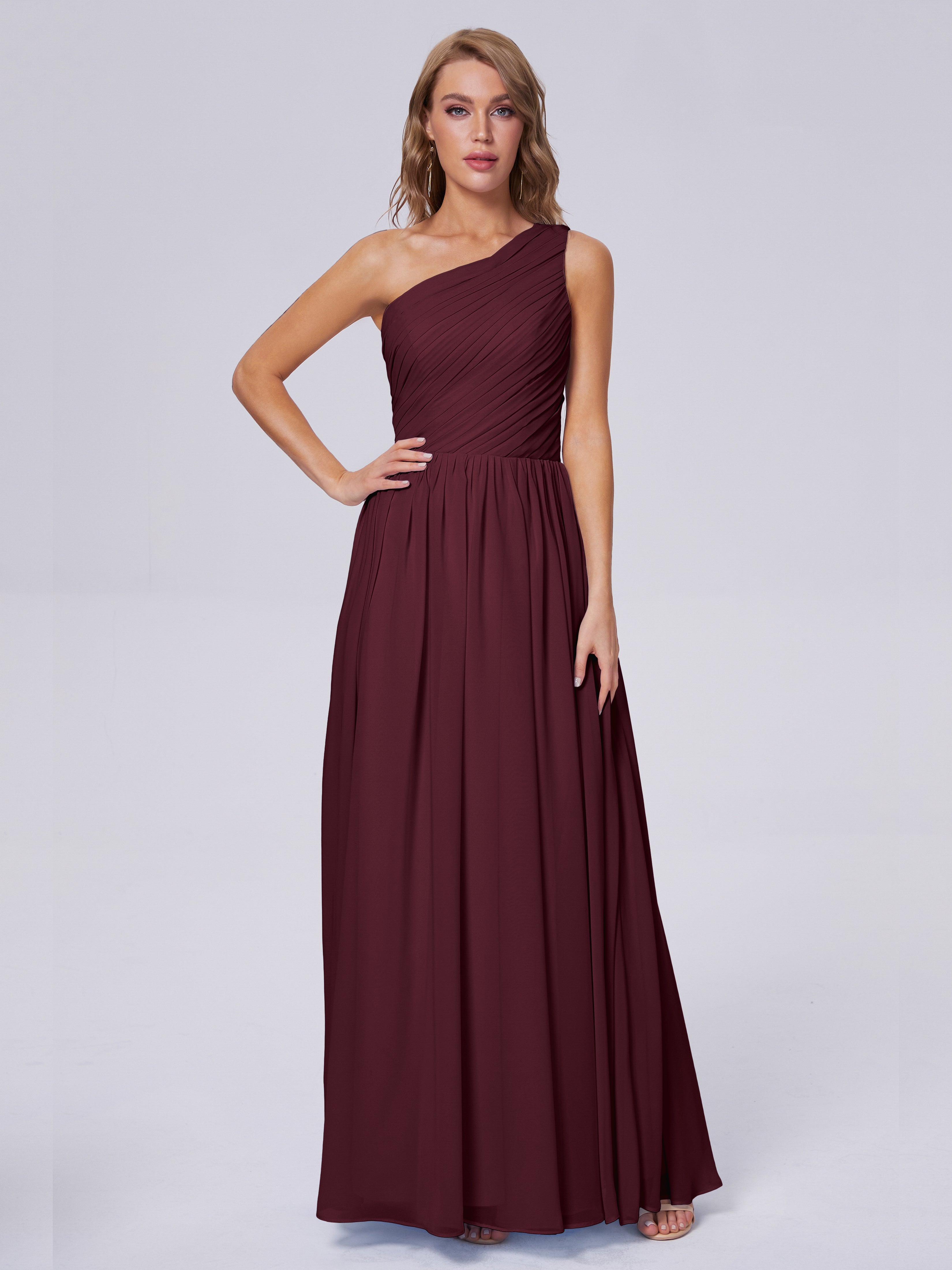 Robes De Demoiselle D'Honneur Cabernet Seule-Épaule Mousseline Robes Demoiselle D'Honneur