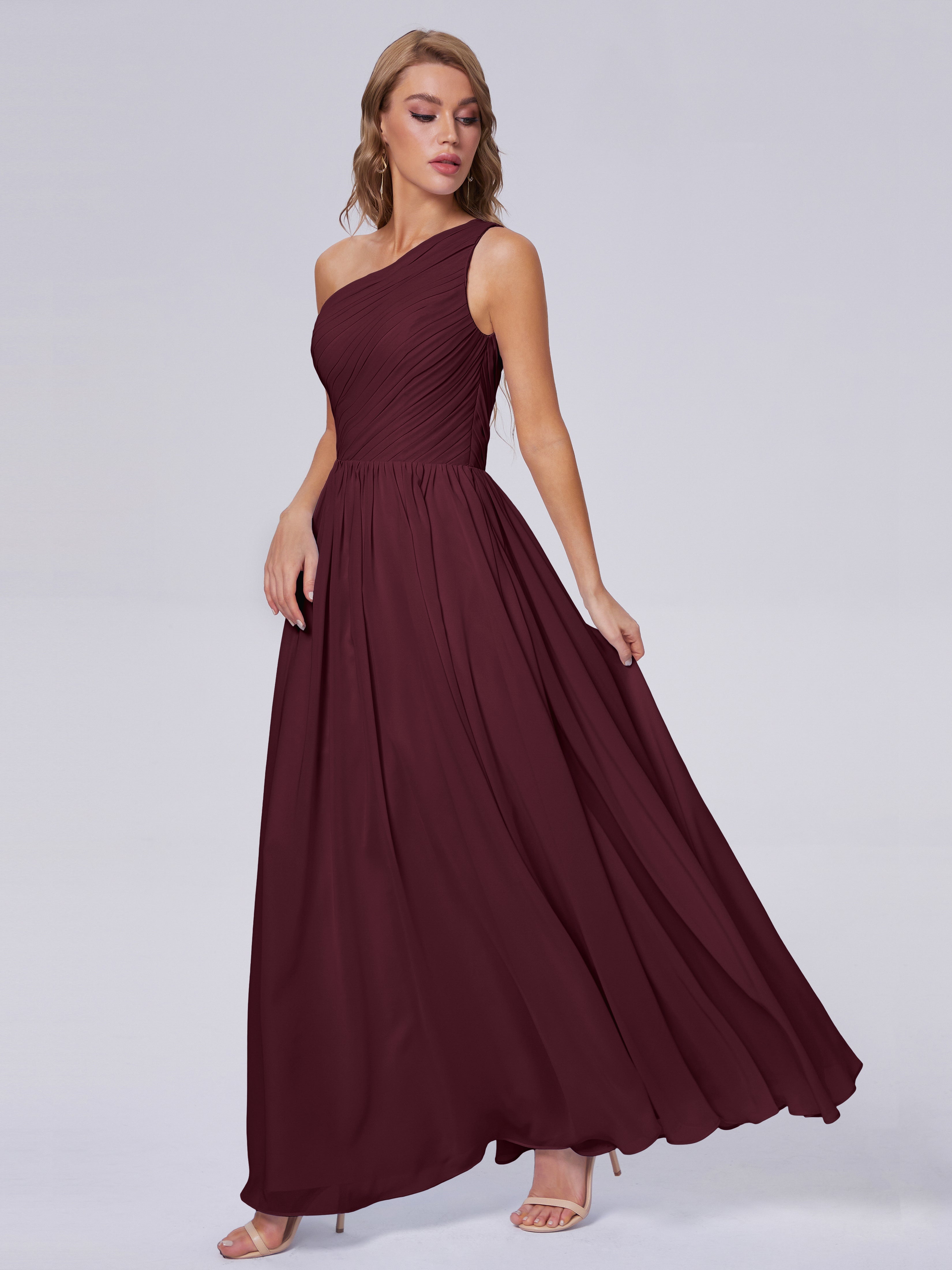 Robes De Demoiselle D'Honneur Cabernet Seule-Épaule Mousseline Robes Demoiselle D'Honneur
