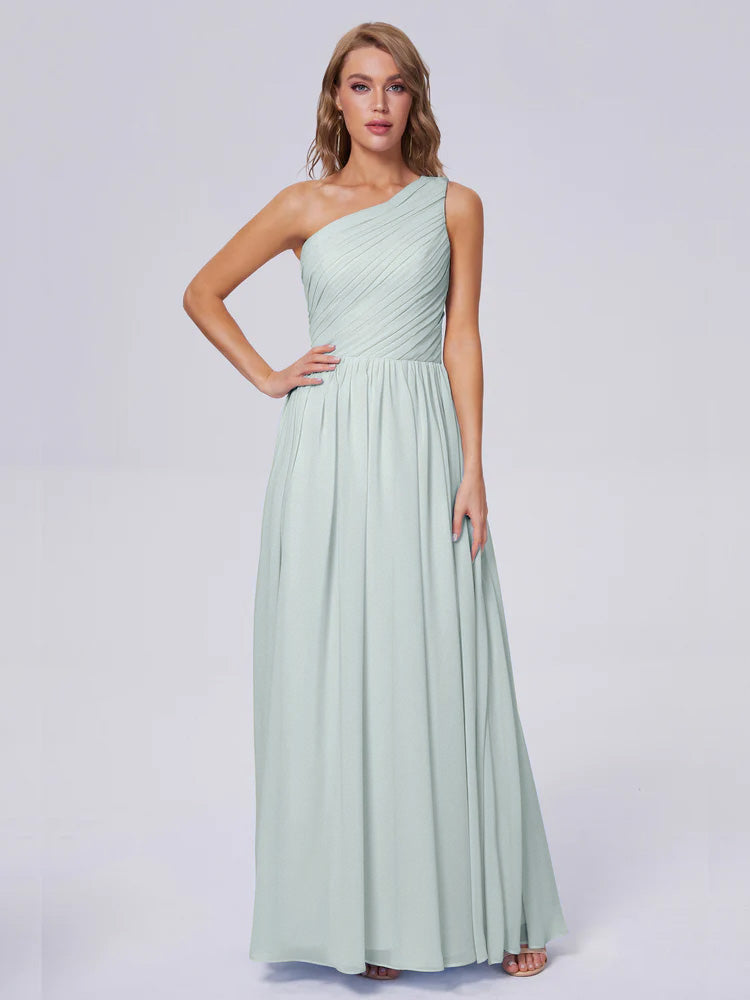 Robe Demoiselle D Honneur Vert Celadon Seule-Épaule Mousseline Robes Demoiselle D'Honneur